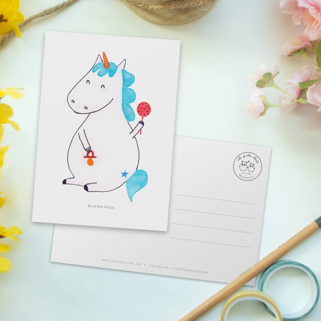 Postkarte Einhorn Baby Geschenkkarte, Grußkarte, Karte, Einladung, Ansichtskarte, Geburtstagskarte, Einladungskarte, Einhorn, Einhörner, Einhorn Deko, Pegasus, Unicorn, Mutter, Geburt, Geburtstag, erstes Kind, Baby, Babyglück, Nachwuchs, Eltern, Party, Kind, Schnuller