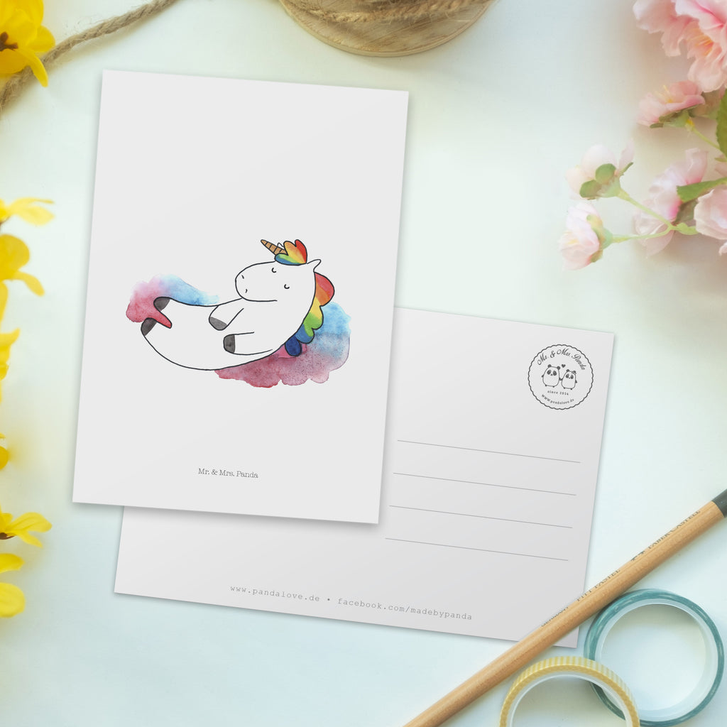 Postkarte Einhorn Wolke 7 Geschenkkarte, Grußkarte, Karte, Einladung, Ansichtskarte, Geburtstagskarte, Einladungskarte, Dankeskarte, Einhorn, Einhörner, Einhorn Deko, Pegasus, Unicorn, verliebt, Menschen, witzig, lustig, Geschenk, Glaube, Realität, Lächeln