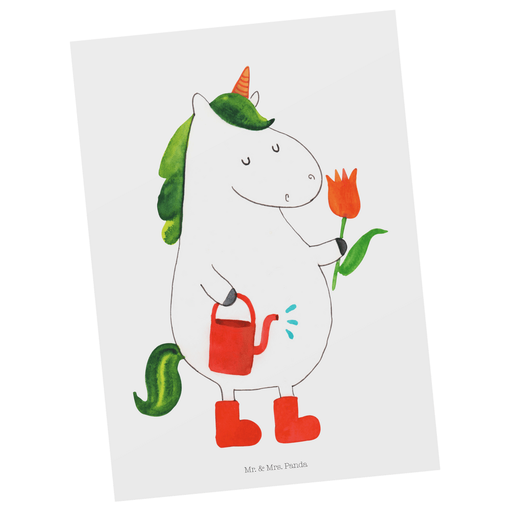 Postkarte Einhorn Gärtner Geschenkkarte, Grußkarte, Karte, Einladung, Ansichtskarte, Geburtstagskarte, Einladungskarte, Dankeskarte, Einhorn, Einhörner, Einhorn Deko, Pegasus, Unicorn, Luftballon, Gießkanne, Giesskanne, Lebenslust, Freude, Blume, Freundin, Garten, Stiefel