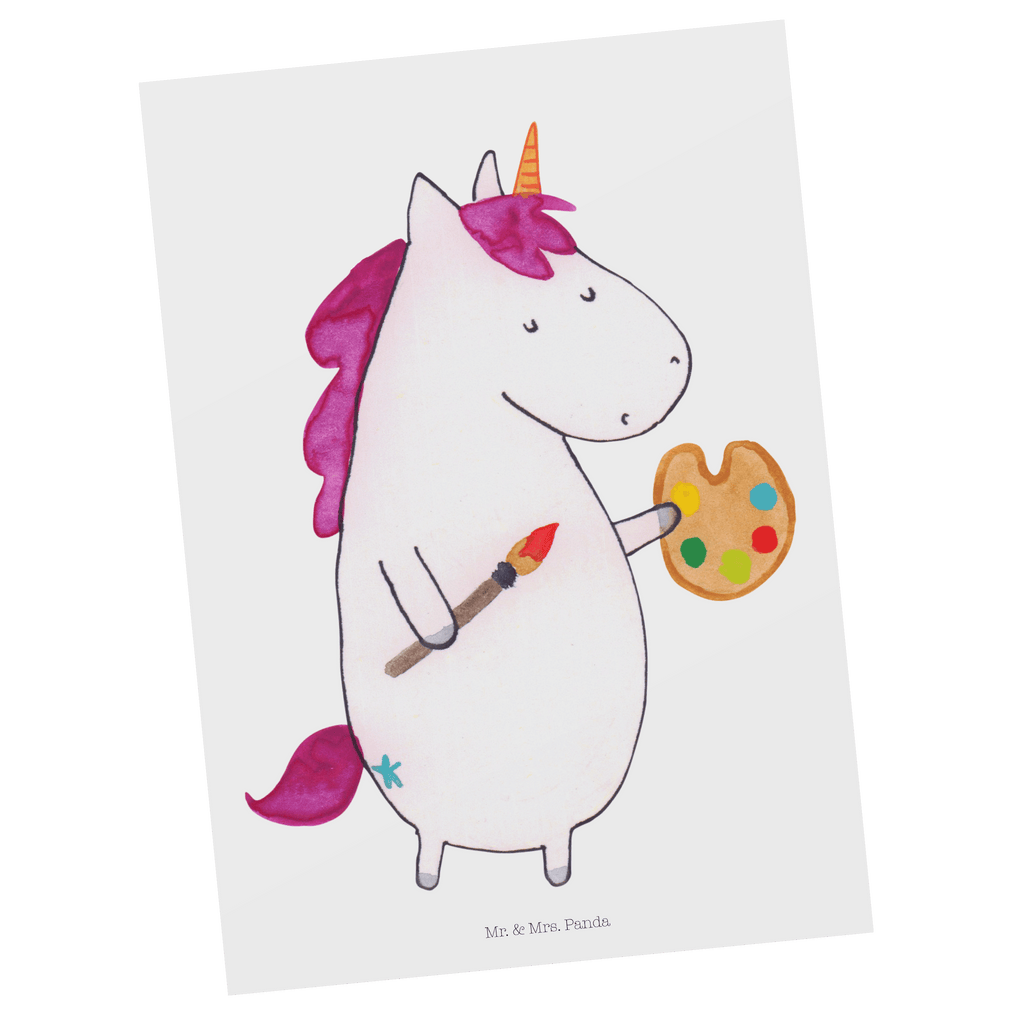 Postkarte Einhorn Künstler Geschenkkarte, Grußkarte, Karte, Einladung, Ansichtskarte, Geburtstagskarte, Einladungskarte, Einhorn, Einhörner, Einhorn Deko, Pegasus, Unicorn, Englisch, Künstler, Artist, Malen, Zeichnen, Welt, Farbe, Stift, Pinsel, Geschenk, Maler