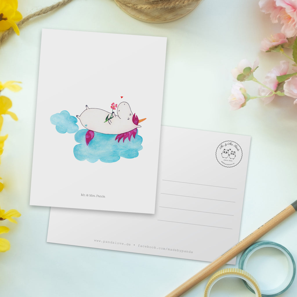 Postkarte Einhorn verliebt auf Wolke Geschenkkarte, Grußkarte, Karte, Einladung, Ansichtskarte, Geburtstagskarte, Einladungskarte, Dankeskarte, Einhorn, Einhörner, Einhorn Deko, Pegasus, Unicorn, verliebt, Liebe, Liebesbeweis, Freundin, Wolke