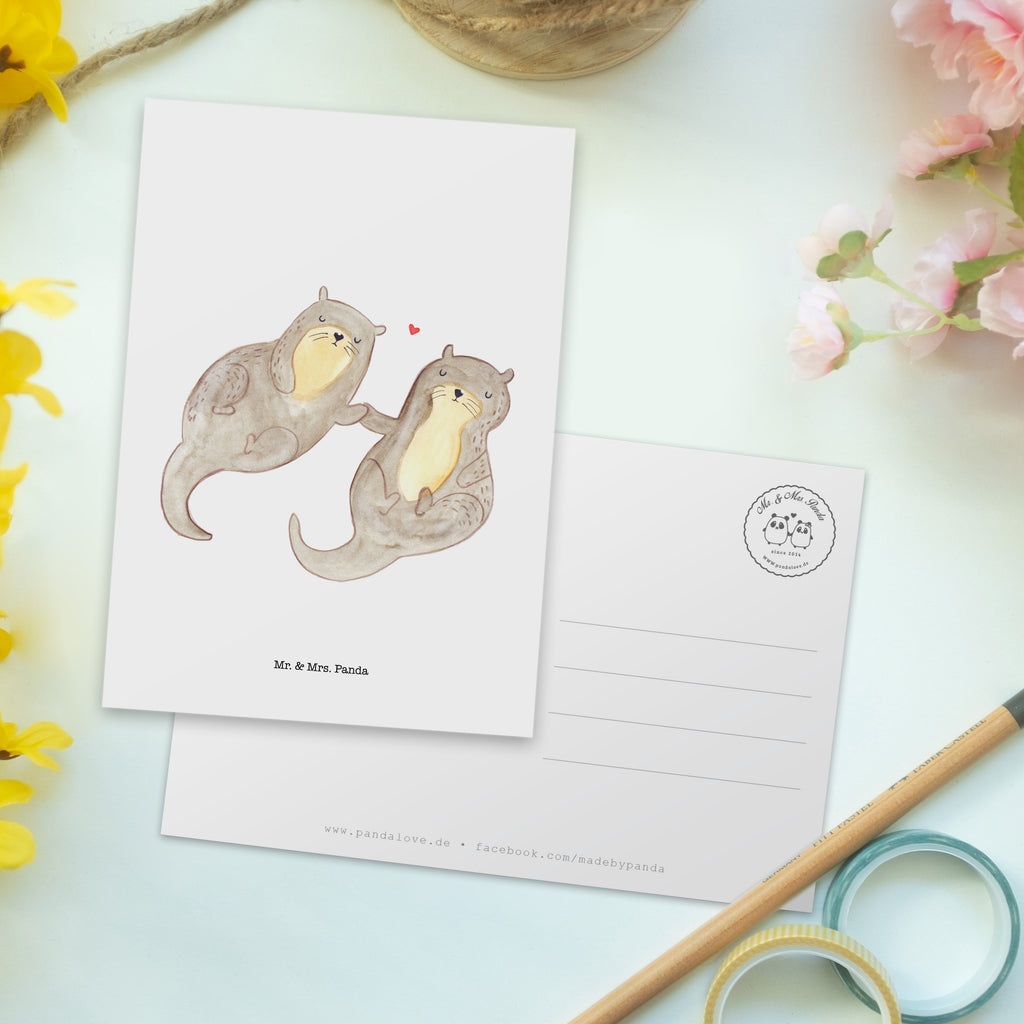 Postkarte Otter händchenhaltend Geschenkkarte, Grußkarte, Karte, Einladung, Ansichtskarte, Geburtstagskarte, Einladungskarte, Dankeskarte, Otter, Fischotter, Seeotter, Otter Seeotter See Otter