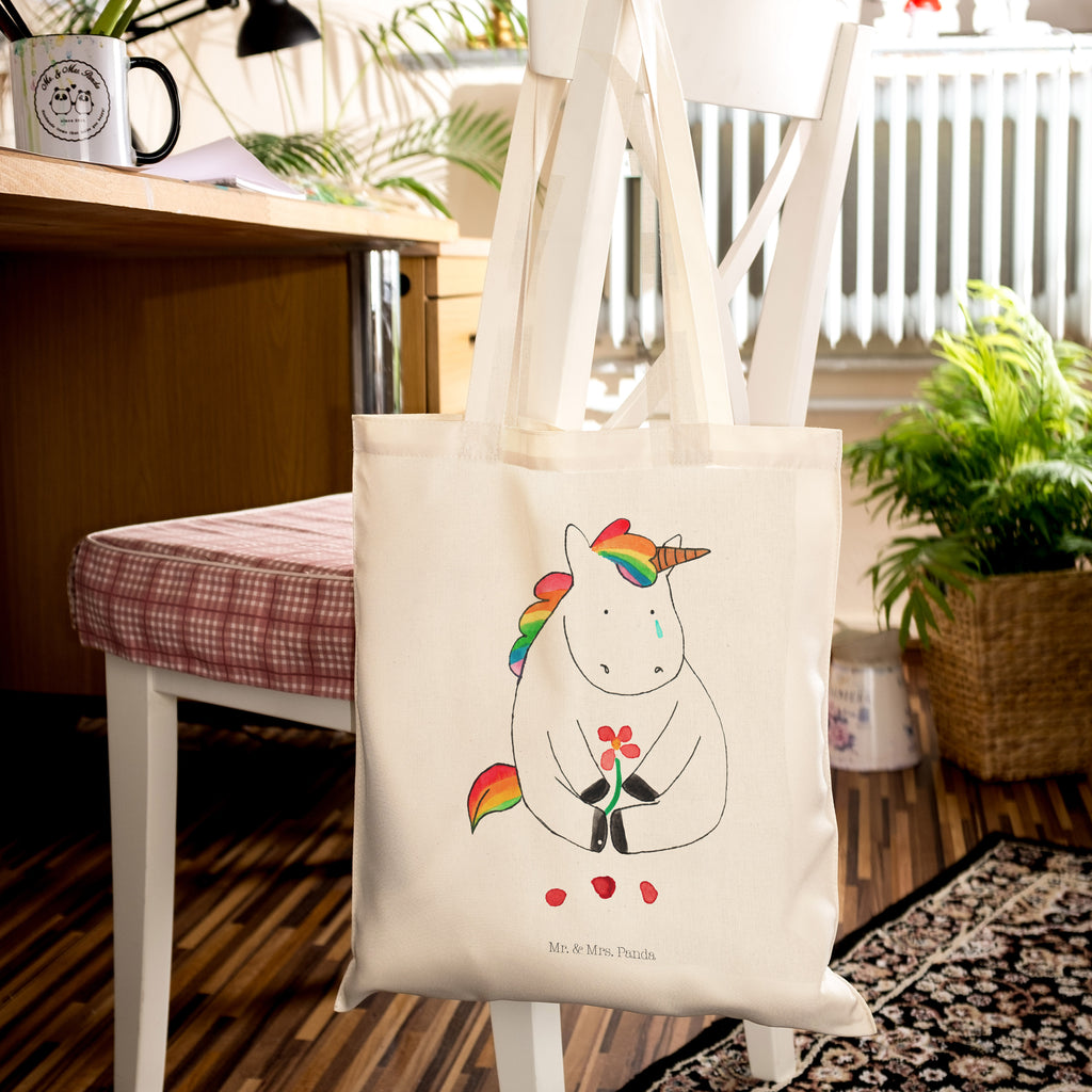 Tragetasche Einhorn Traurig Beuteltasche, Beutel, Einkaufstasche, Jutebeutel, Stoffbeutel, Einhorn, Einhörner, Einhorn Deko, Pegasus, Unicorn, Glitzer, Trösten. Freundschaft, Freunde, Liebe, Trauer, Grußkarte, Blume