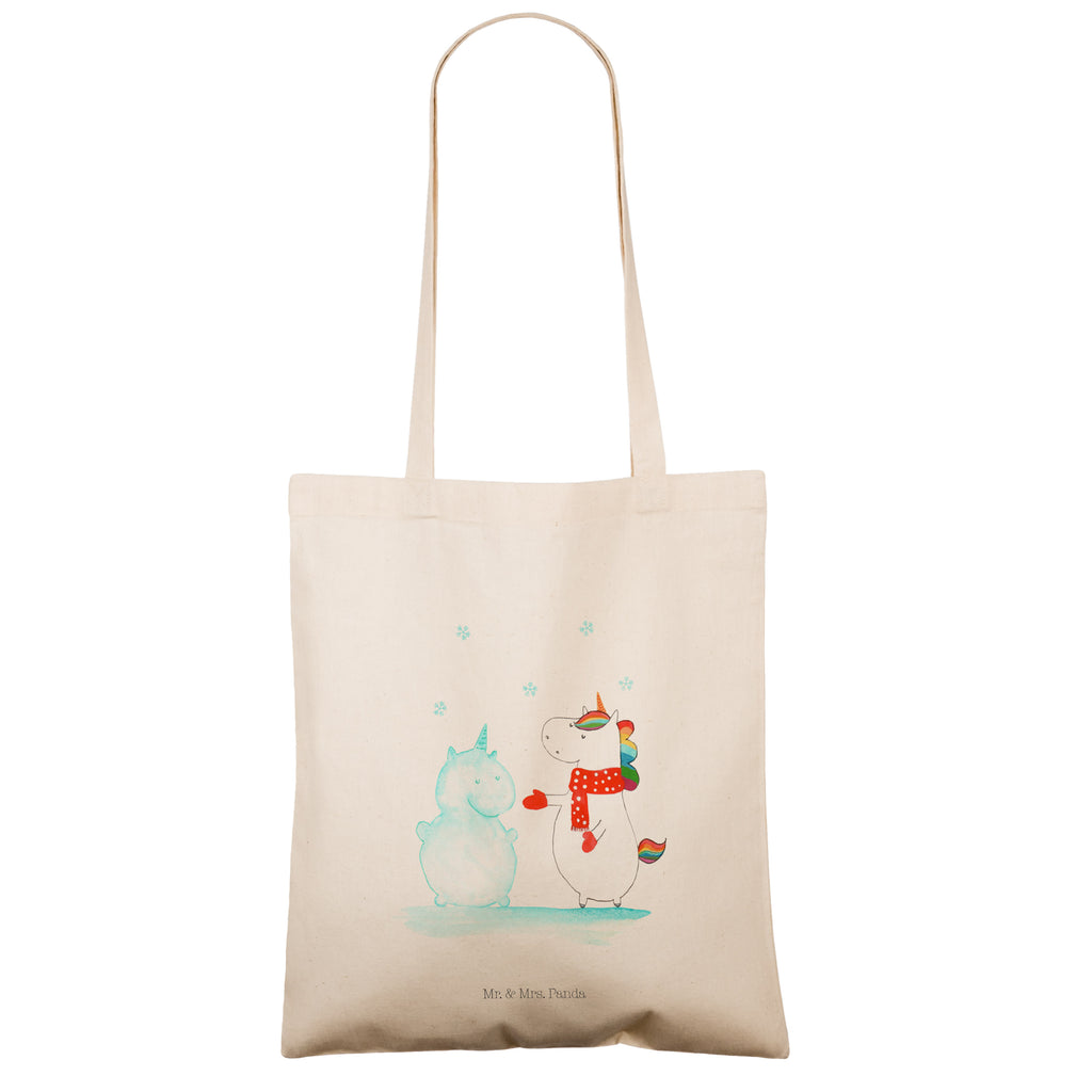 Tragetasche Einhorn Schneemann Beuteltasche, Beutel, Einkaufstasche, Jutebeutel, Stoffbeutel, Einhorn, Einhörner, Einhorn Deko, Pegasus, Unicorn, Schneemann, Winter, Schnee, Kuchen, Weihnachten, kalt, Mütze, Handschuhe, X-Mas
