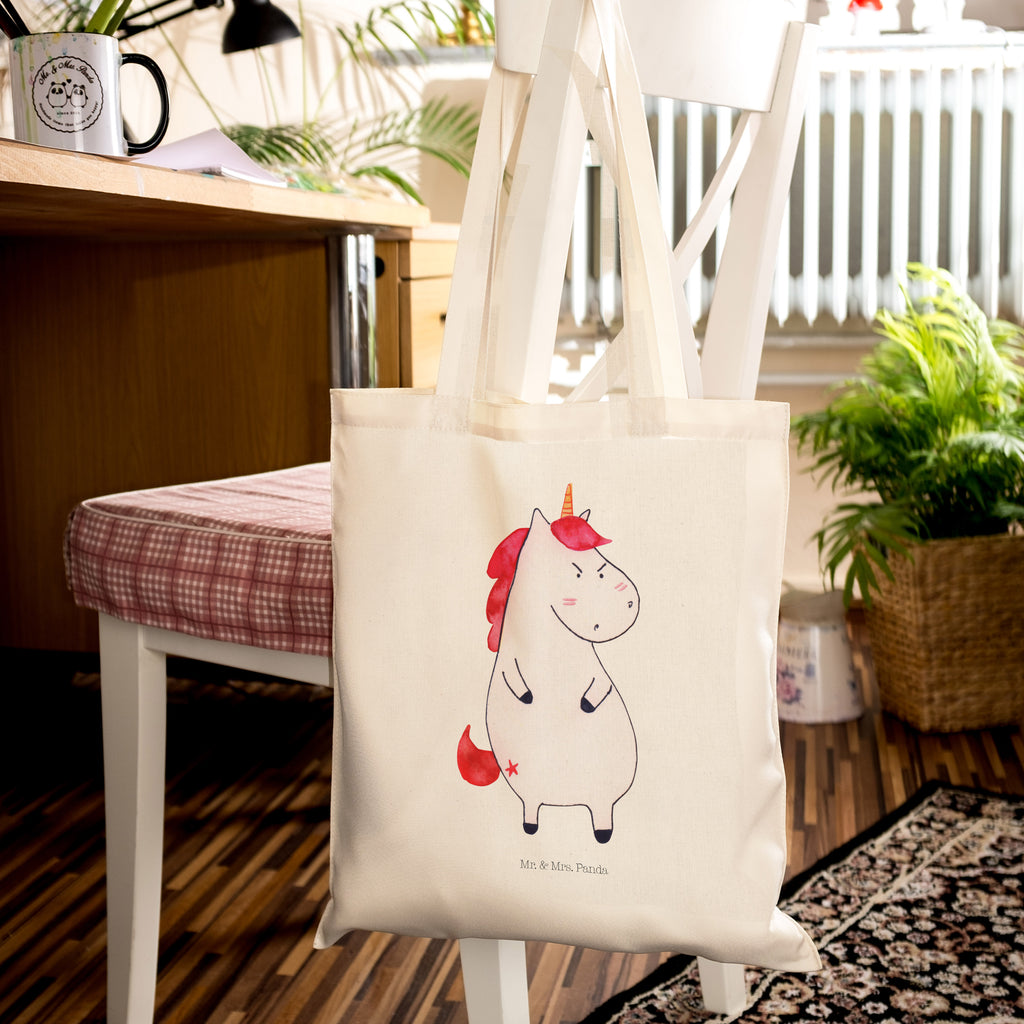 Tragetasche Einhorn wütend Beuteltasche, Beutel, Einkaufstasche, Jutebeutel, Stoffbeutel, Einhorn, Einhörner, Einhorn Deko, Pegasus, Unicorn, Realität, Ansage, lustlos, nein, Büro, Arbeit, wütend, dumme Fragen, lustig, Spaß, Geschenk
