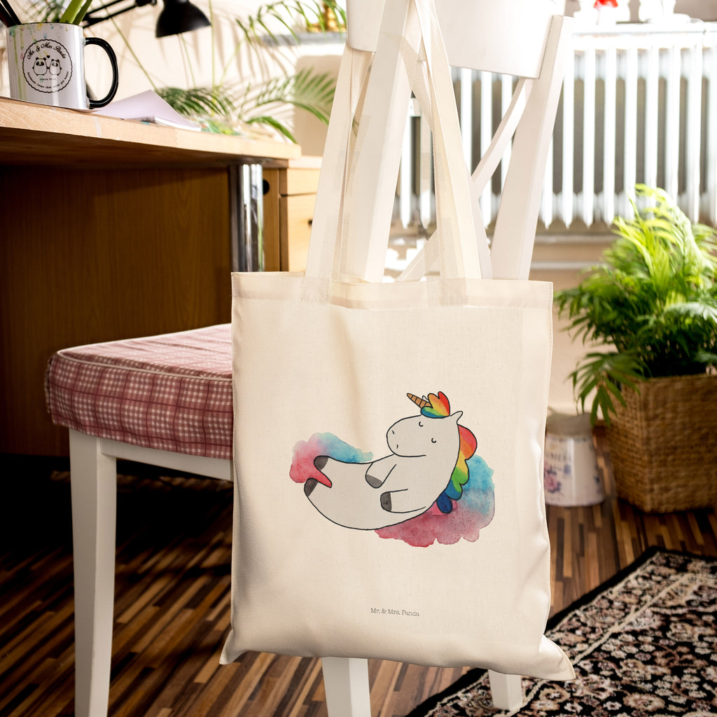 Tragetasche Einhorn Wolke 7 Beuteltasche, Beutel, Einkaufstasche, Jutebeutel, Stoffbeutel, Einhorn, Einhörner, Einhorn Deko, Pegasus, Unicorn, verliebt, Menschen, witzig, lustig, Geschenk, Glaube, Realität, Lächeln