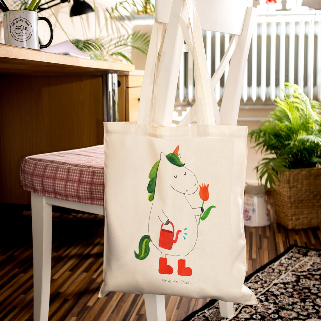 Tragetasche Einhorn Gärtner Beuteltasche, Beutel, Einkaufstasche, Jutebeutel, Stoffbeutel, Einhorn, Einhörner, Einhorn Deko, Pegasus, Unicorn, Luftballon, Gießkanne, Giesskanne, Lebenslust, Freude, Blume, Freundin, Garten, Stiefel
