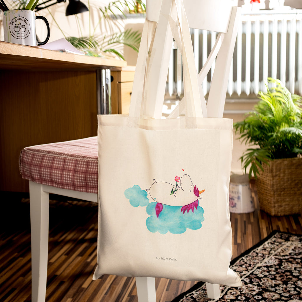 Tragetasche Einhorn verliebt auf Wolke Beuteltasche, Beutel, Einkaufstasche, Jutebeutel, Stoffbeutel, Einhorn, Einhörner, Einhorn Deko, Pegasus, Unicorn, verliebt, Liebe, Liebesbeweis, Freundin, Wolke