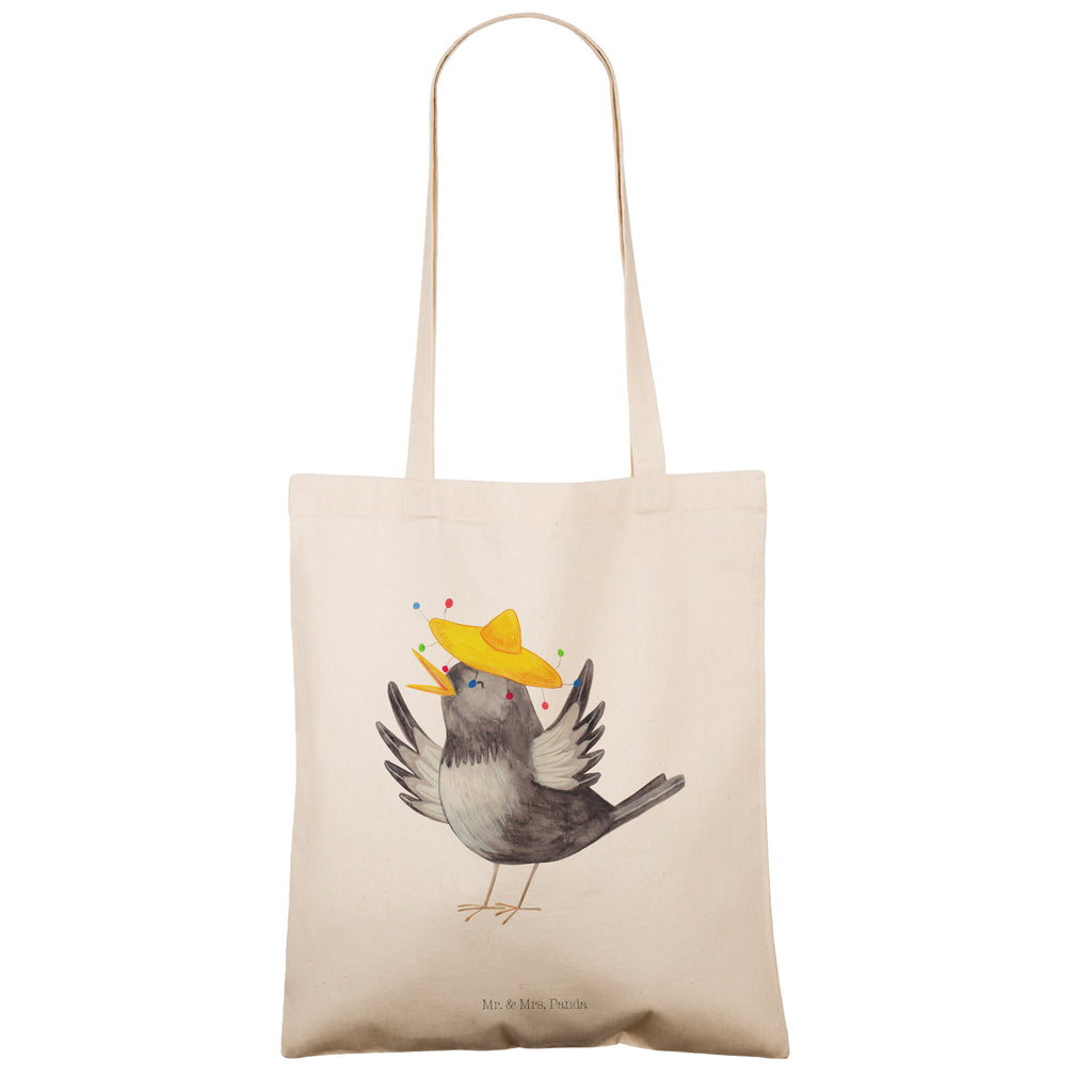 Tragetasche Rabe mit Sombrero Beuteltasche, Beutel, Einkaufstasche, Jutebeutel, Stoffbeutel, Tiermotive, Gute Laune, lustige Sprüche, Tiere, Rabe, Vogel, Vögel, Spruch positiv, fröhlich sein, glücklich sein, Glück Spruch, froh, Elster, Motivation