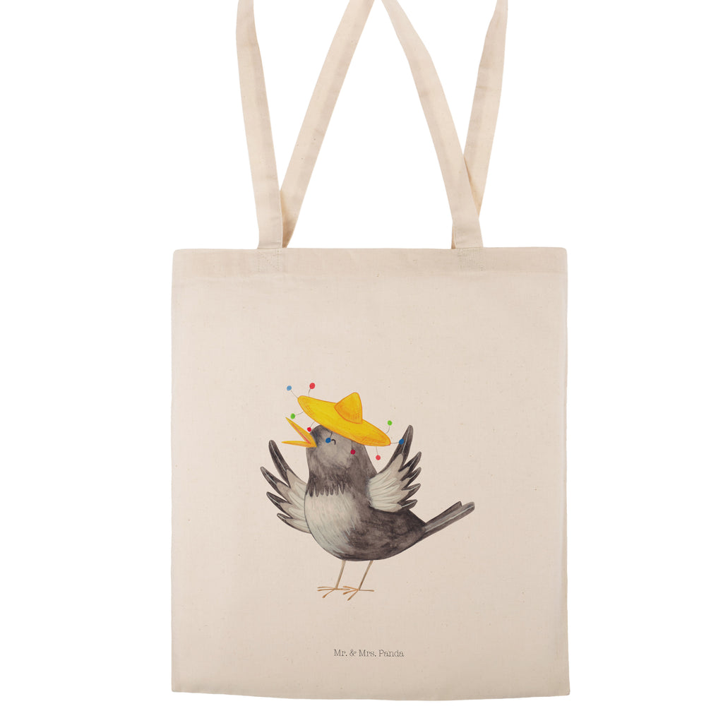 Tragetasche Rabe mit Sombrero Beuteltasche, Beutel, Einkaufstasche, Jutebeutel, Stoffbeutel, Tiermotive, Gute Laune, lustige Sprüche, Tiere, Rabe, Vogel, Vögel, Spruch positiv, fröhlich sein, glücklich sein, Glück Spruch, froh, Elster, Motivation