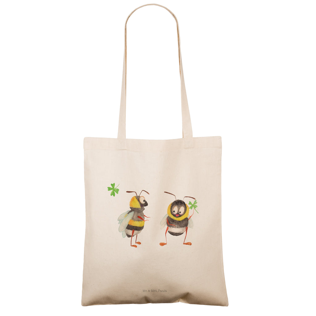 Tragetasche Hummeln mit Kleeblatt Beuteltasche, Beutel, Einkaufstasche, Jutebeutel, Stoffbeutel, Tiermotive, Gute Laune, lustige Sprüche, Tiere, Hummel, Biene, Spruch positiv, Biene Deko, Spruch schön, glücklich sein, glücklich werden, Spruch fröhlich