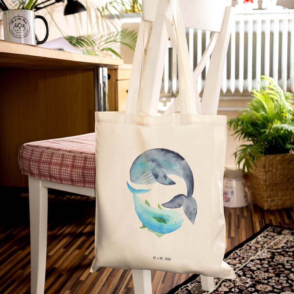 Tragetasche Walfisch & Thunfisch Beuteltasche, Beutel, Einkaufstasche, Jutebeutel, Stoffbeutel, Tiermotive, Gute Laune, lustige Sprüche, Tiere, Wal, Wahl, Tunfisch, Wortwitz lustig, Spruch lustig, Flachwitz, Witz, Spruch des Tages, Flachwitz Geschenk