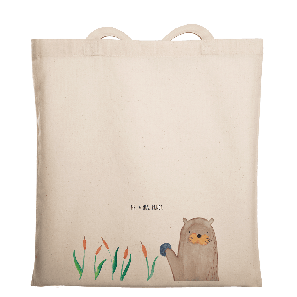 Tragetasche Otter mit Stein Beuteltasche, Beutel, Einkaufstasche, Jutebeutel, Stoffbeutel, Otter, Fischotter, Seeotter, Otter Seeotter See Otter