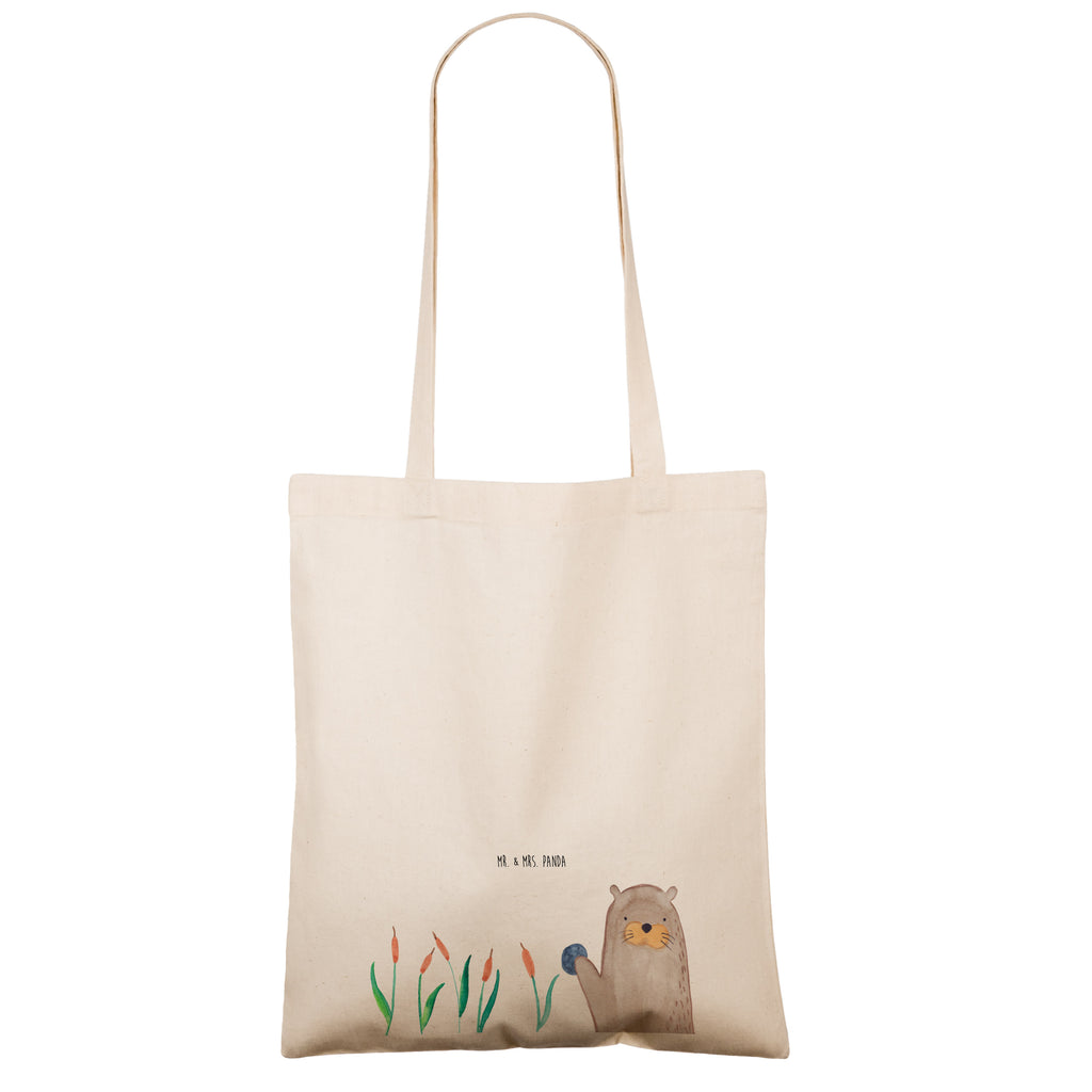 Tragetasche Otter mit Stein Beuteltasche, Beutel, Einkaufstasche, Jutebeutel, Stoffbeutel, Otter, Fischotter, Seeotter, Otter Seeotter See Otter