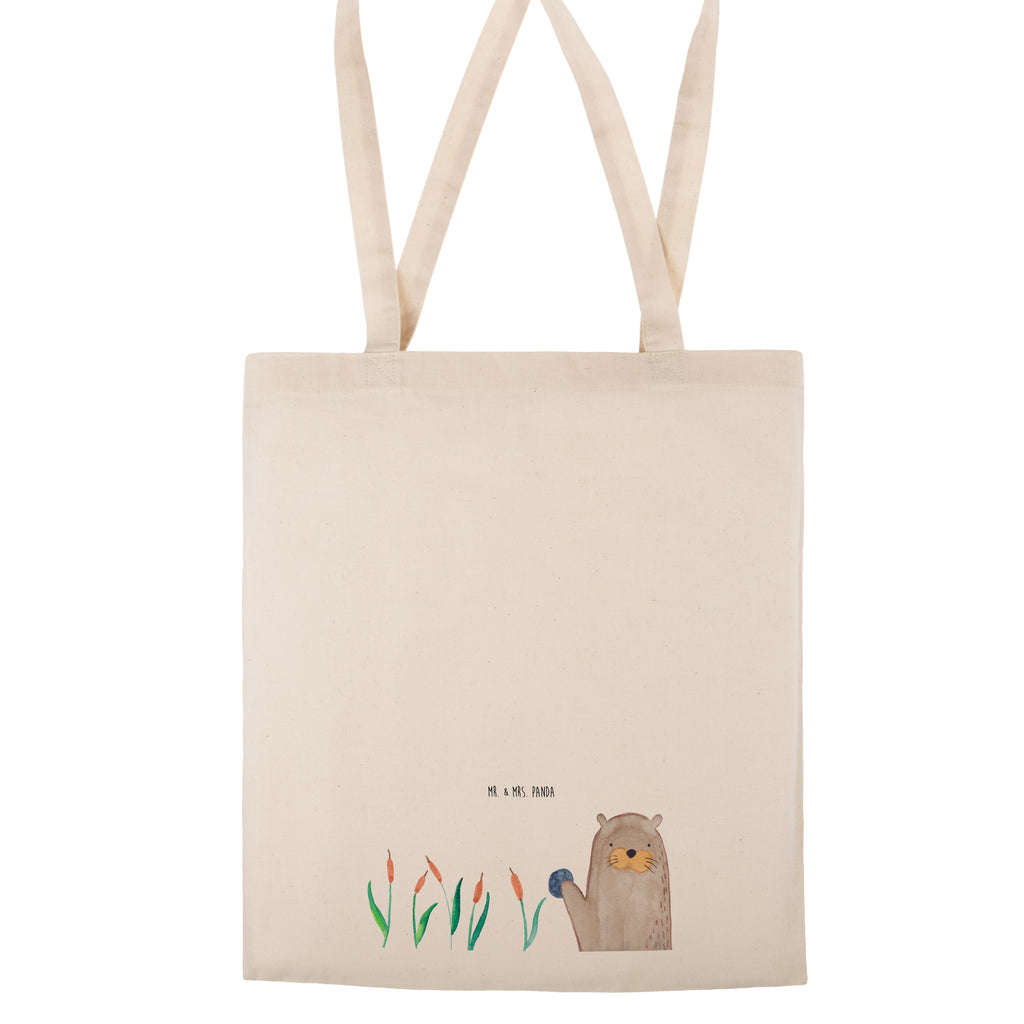 Tragetasche Otter mit Stein Beuteltasche, Beutel, Einkaufstasche, Jutebeutel, Stoffbeutel, Otter, Fischotter, Seeotter, Otter Seeotter See Otter