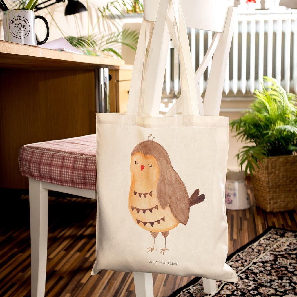 Tragetasche Eule Zufrieden Beuteltasche, Beutel, Einkaufstasche, Jutebeutel, Stoffbeutel, Eule, Eule Spruch, Eule deko, Owl, Liebe Spruch, Romantisch, Wortspiel lustig, Spruch schön, Geschenk Hochzeitstag