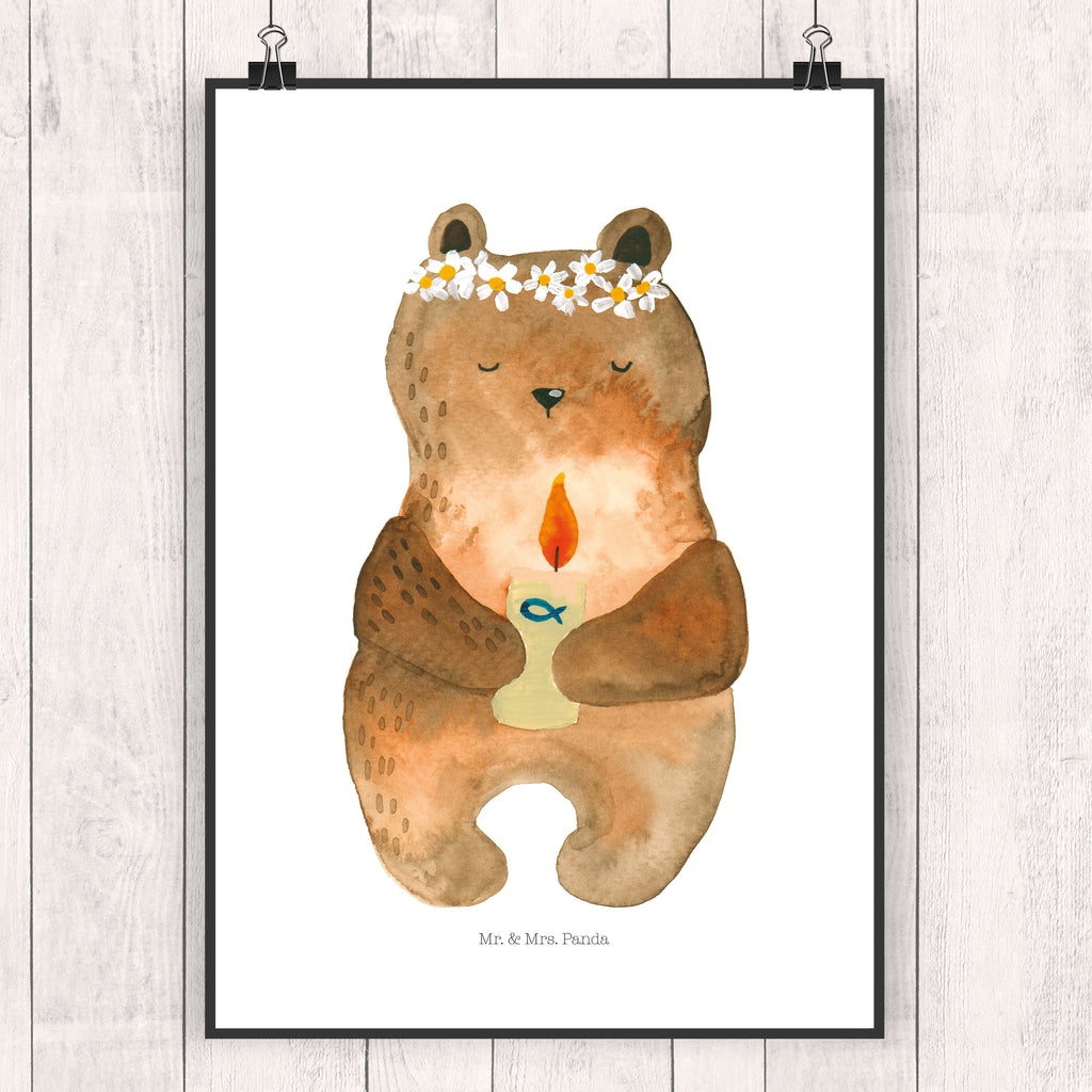 Poster Kommunion-Bär Poster, Wandposter, Bild, Wanddeko, Küchenposter, Kinderposter, Wanddeko Bild, Raumdekoration, Wanddekoration, Handgemaltes Poster, Mr. & Mrs. Panda Poster, Designposter, Kunstdruck, Posterdruck, Bär, Teddy, Teddybär, Kommunion, Gottes Segen, Taufkerze, katholisch