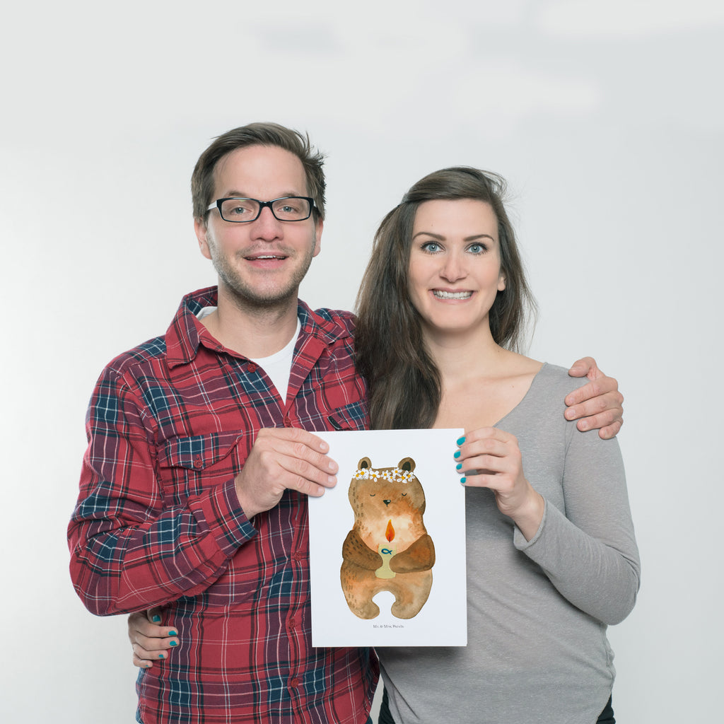 Poster Kommunion-Bär Poster, Wandposter, Bild, Wanddeko, Küchenposter, Kinderposter, Wanddeko Bild, Raumdekoration, Wanddekoration, Handgemaltes Poster, Mr. & Mrs. Panda Poster, Designposter, Kunstdruck, Posterdruck, Bär, Teddy, Teddybär, Kommunion, Gottes Segen, Taufkerze, katholisch