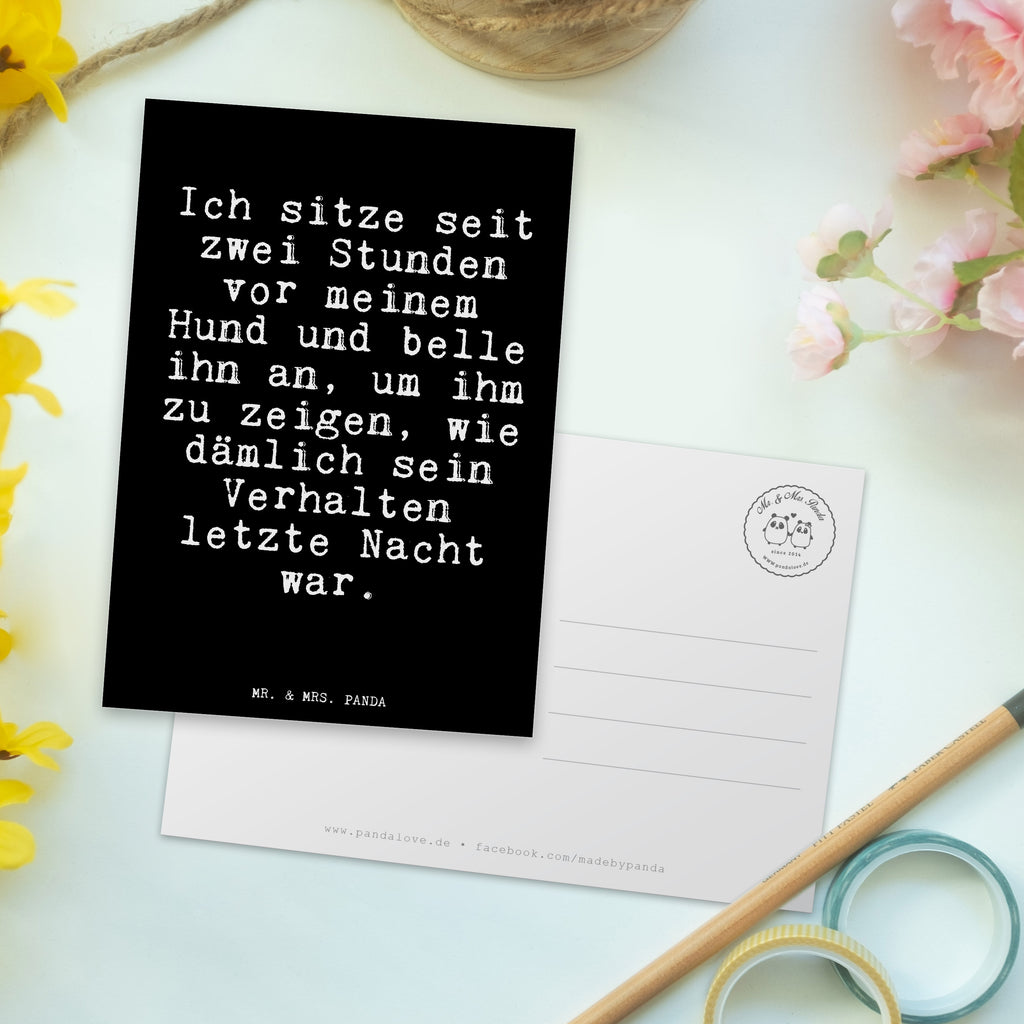 Postkarte Fun Talk Ich sitze seit zwei Stunden vor meinem Hund und belle ihn an, um ihm zu zeigen, wie dämlich sein Verhalten letzte Nacht war. Geschenkkarte, Grußkarte, Karte, Einladung, Ansichtskarte, Geburtstagskarte, Einladungskarte, Spruch, Sprüche, lustig, Weisheiten, Zitate, Glizer Spruch Sprüche Weisheiten Zitate Lustig Weisheit Worte