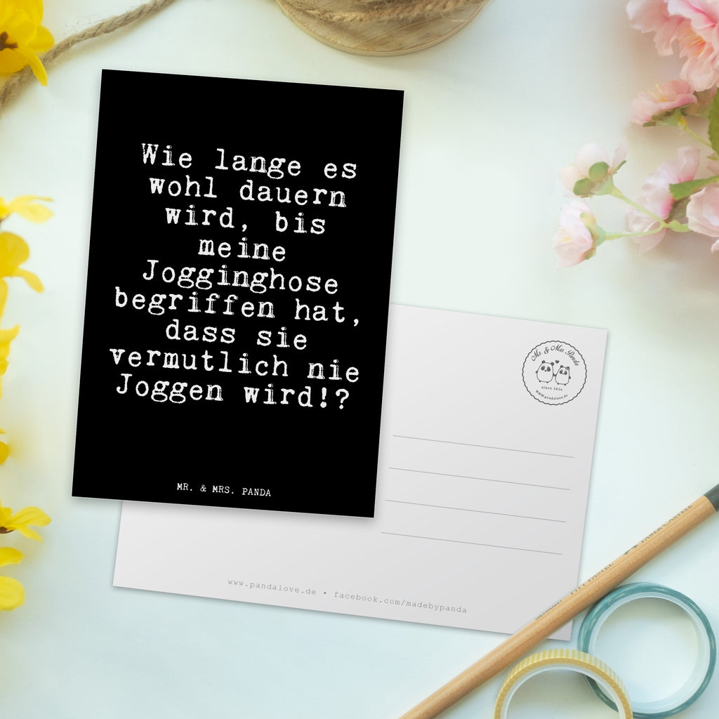 Postkarte Fun Talk Wie lange es wohl dauern wird, bis meine Jogginghose begriffen hat, dass sie vermutlich nie Joggen wird!? Geschenkkarte, Grußkarte, Karte, Einladung, Ansichtskarte, Geburtstagskarte, Einladungskarte, Dankeskarte, Spruch, Sprüche, lustig, Weisheiten, Zitate, Glizer Spruch Sprüche Weisheiten Zitate Lustig Weisheit Worte