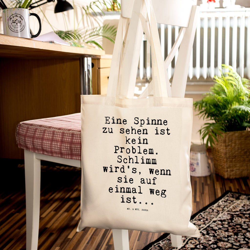 Tragetasche Sprüche und Zitate Eine Spinne zu sehen ist kein Problem. Schlimm wird's, wenn sie auf einmal weg ist... Beuteltasche, Beutel, Einkaufstasche, Jutebeutel, Stoffbeutel, Spruch, Sprüche, lustig, Weisheiten, Zitate, Spruch Sprüche Weisheiten Zitate Lustig Weisheit Worte