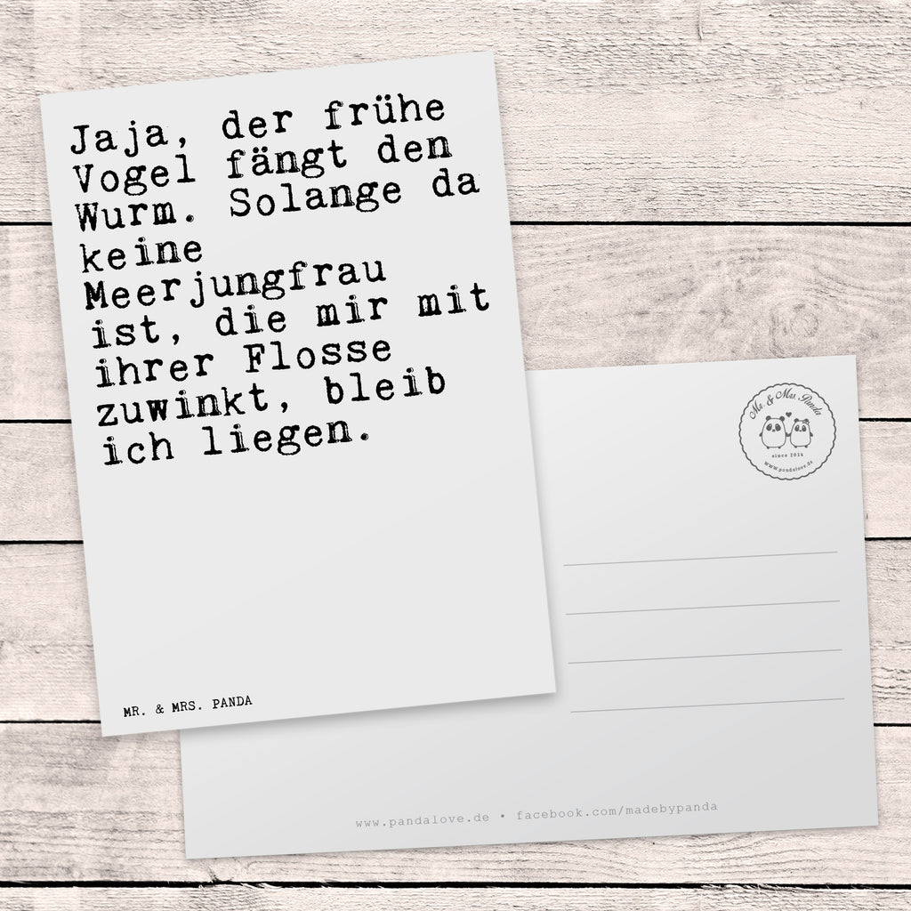 Postkarte Sprüche und Zitate Jaja, der frühe Vogel fängt den Wurm. Solange da keine Meerjungfrau ist, die mir mit ihrer Flosse zuwinkt, bleib ich liegen. Geschenkkarte, Grußkarte, Karte, Einladung, Ansichtskarte, Geburtstagskarte, Einladungskarte, Dankeskarte, Spruch, Sprüche, lustig, Weisheiten, Zitate, Spruch Sprüche Weisheiten Zitate Lustig Weisheit Worte