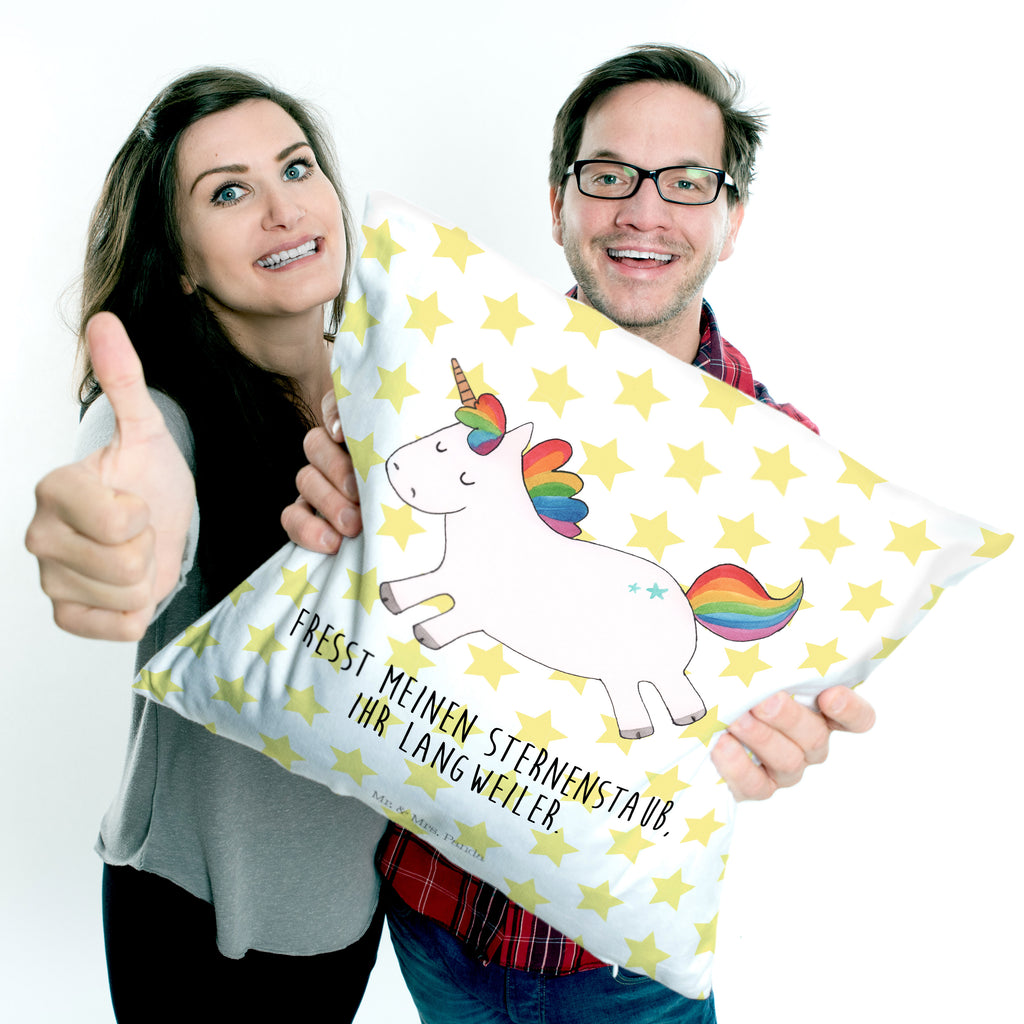40x40 Kissen Einhorn Happy Kissenhülle, Kopfkissen, Sofakissen, Dekokissen, Motivkissen, Einhorn, Einhörner, Einhorn Deko, Pegasus, Unicorn, glücklich, fröhlich, Spaß, Freude, Lebensfreude, witzig, spannend, Lächeln, Lachen