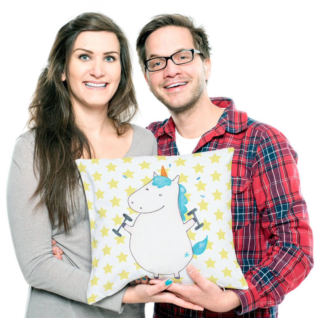 40x40 Kissen Einhorn Fitness Kissenhülle, Kopfkissen, Sofakissen, Dekokissen, Motivkissen, Einhorn, Einhörner, Einhorn Deko, Pegasus, Unicorn, Gym, Fitness, Fitnessstudio, Diät, Abnehmen, Sport, Pumpen, Geräte, Sixpack