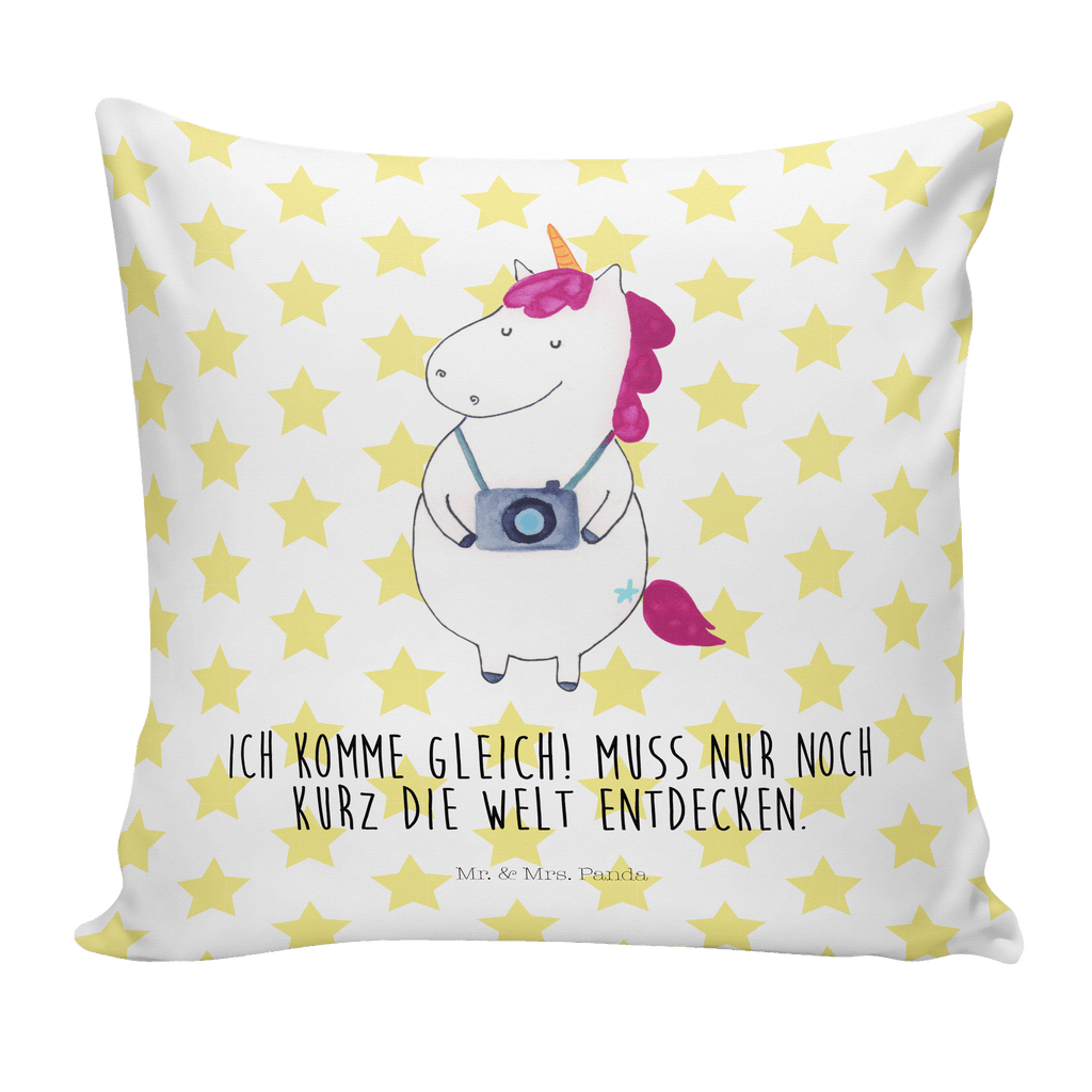 40x40 Kissen Einhorn Fotograf Kissenhülle, Kopfkissen, Sofakissen, Dekokissen, Motivkissen, Einhorn, Einhörner, Einhorn Deko, Pegasus, Unicorn, Fotograf, Fotografie, Kamera, Reisen, Weltreise, Weltenbummler, Urlaub, Tourist, Kurztrip, Reise, Städtereise