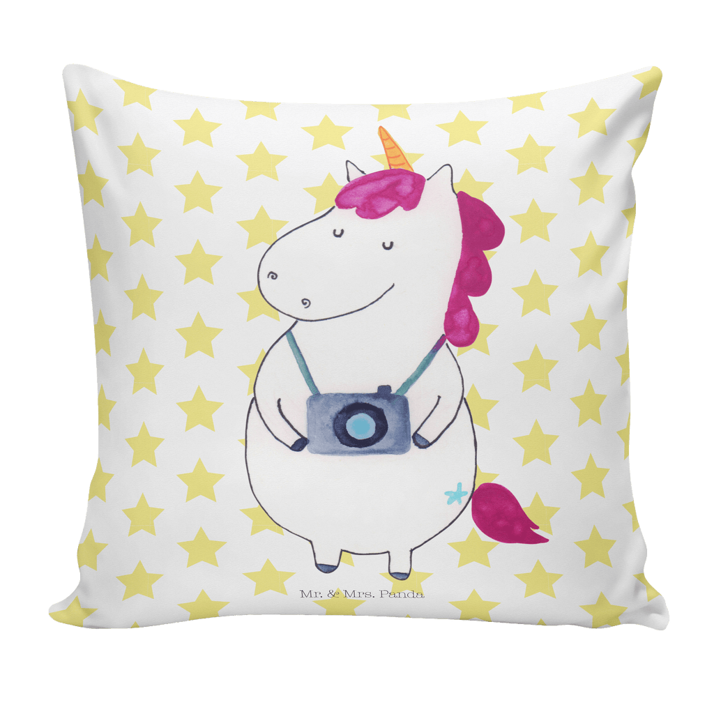 40x40 Kissen Einhorn Fotograf Kissenhülle, Kopfkissen, Sofakissen, Dekokissen, Motivkissen, Einhorn, Einhörner, Einhorn Deko, Pegasus, Unicorn, Fotograf, Fotografie, Kamera, Reisen, Weltreise, Weltenbummler, Urlaub, Tourist, Kurztrip, Reise, Städtereise