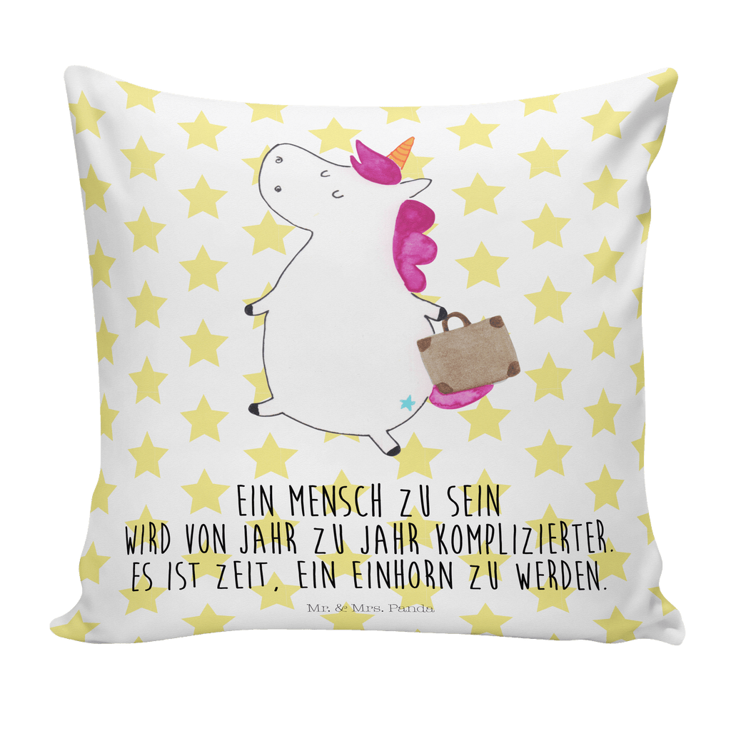 40x40 Kissen Einhorn Koffer Kissenhülle, Kopfkissen, Sofakissen, Dekokissen, Motivkissen, Einhorn, Einhörner, Einhorn Deko, Pegasus, Unicorn, unicorn, Koffer, Verreisen, Reise, Gepäck, Abenteuer, Erwachsen, Kind, albern, Spaß, lustig, witzig