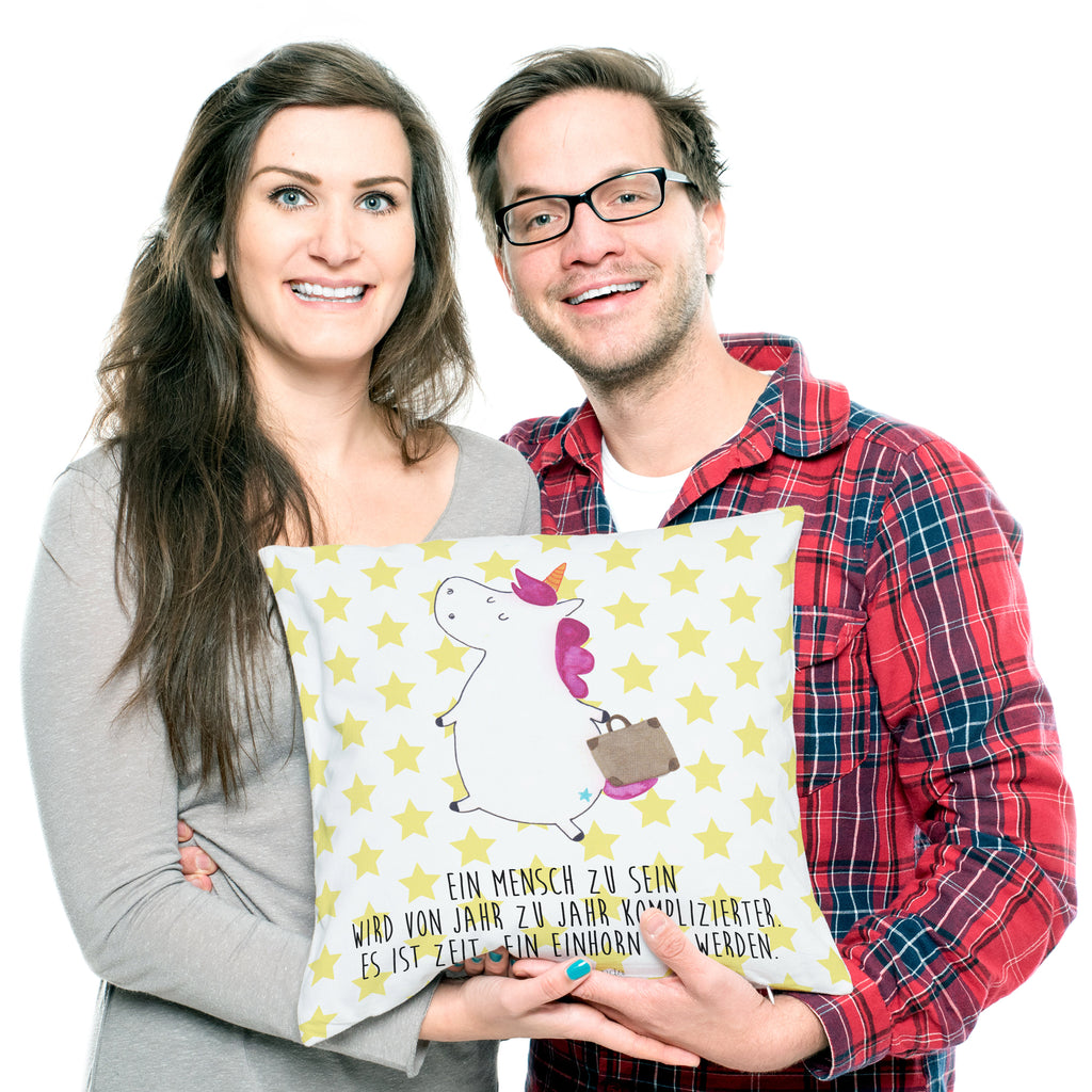 40x40 Kissen Einhorn Koffer Kissenhülle, Kopfkissen, Sofakissen, Dekokissen, Motivkissen, Einhorn, Einhörner, Einhorn Deko, Pegasus, Unicorn, unicorn, Koffer, Verreisen, Reise, Gepäck, Abenteuer, Erwachsen, Kind, albern, Spaß, lustig, witzig