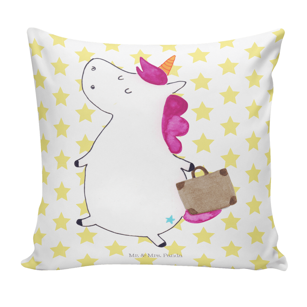 40x40 Kissen Einhorn Koffer Kissenhülle, Kopfkissen, Sofakissen, Dekokissen, Motivkissen, Einhorn, Einhörner, Einhorn Deko, Pegasus, Unicorn, unicorn, Koffer, Verreisen, Reise, Gepäck, Abenteuer, Erwachsen, Kind, albern, Spaß, lustig, witzig