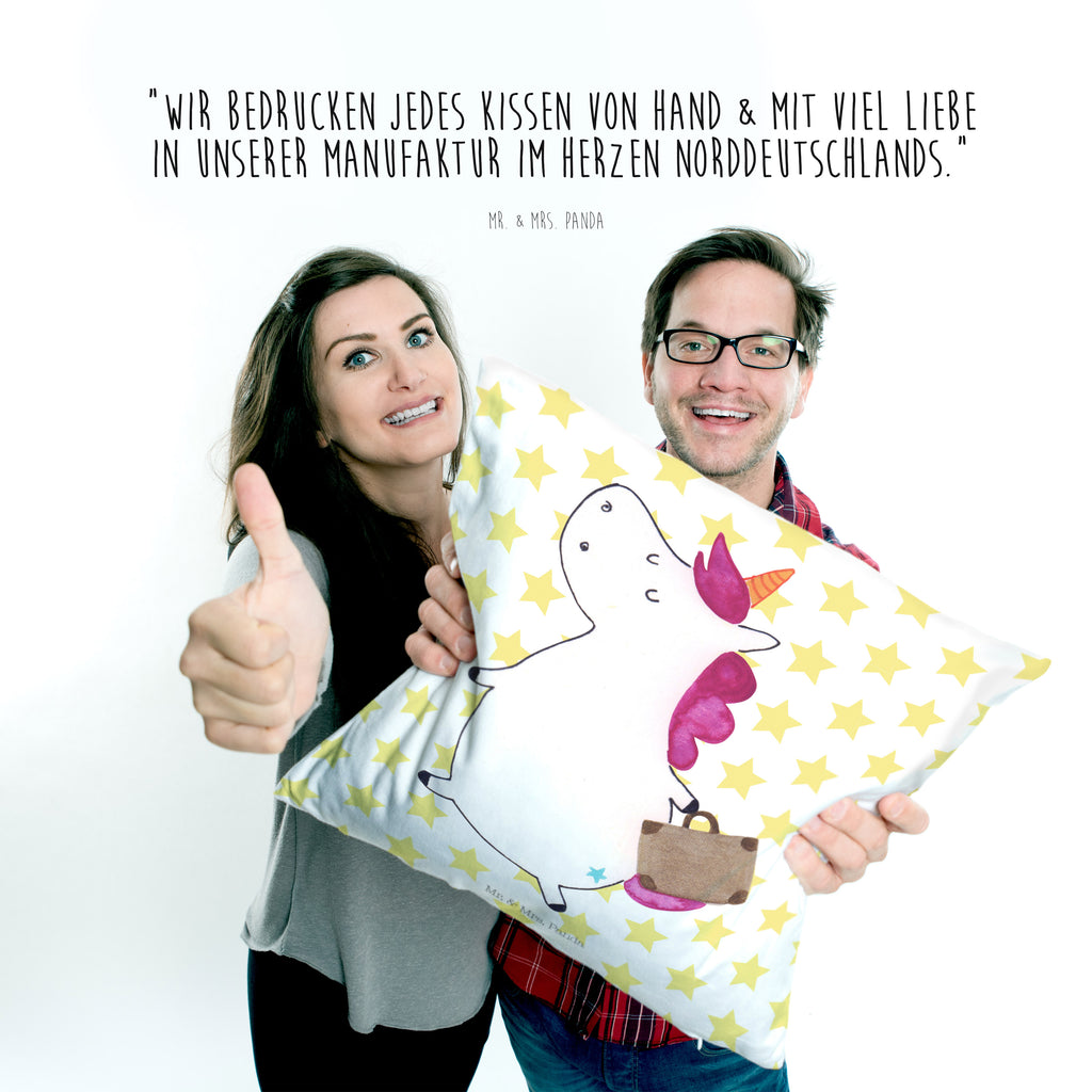 40x40 Kissen Einhorn Koffer Kissenhülle, Kopfkissen, Sofakissen, Dekokissen, Motivkissen, Einhorn, Einhörner, Einhorn Deko, Pegasus, Unicorn, unicorn, Koffer, Verreisen, Reise, Gepäck, Abenteuer, Erwachsen, Kind, albern, Spaß, lustig, witzig