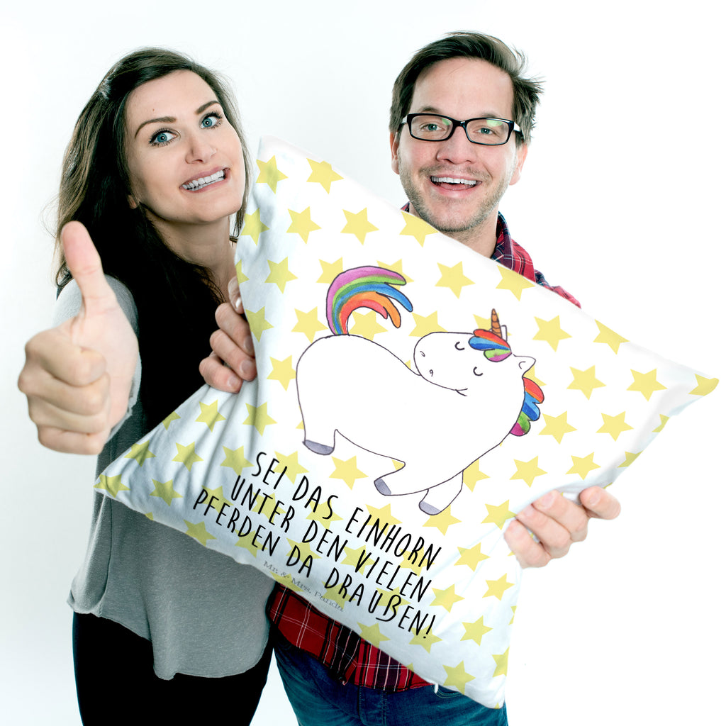 40x40 Kissen Einhorn stolzierend Kissenhülle, Kopfkissen, Sofakissen, Dekokissen, Motivkissen, Einhorn, Einhörner, Einhorn Deko, Pegasus, Unicorn, stolz, anders, bunt, Pferd, Reiter, Reiten, Freundin, Geschenk