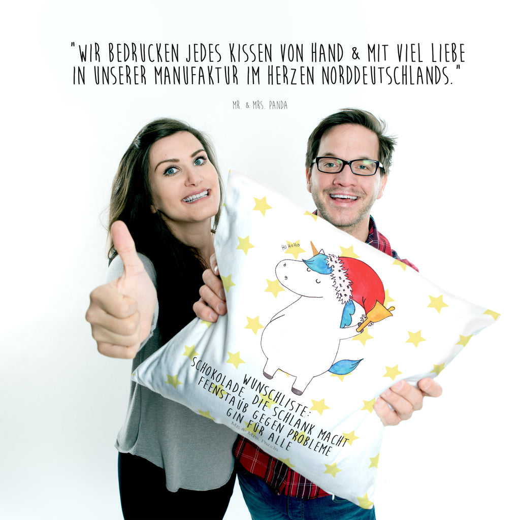 40x40 Kissen Einhorn Weihnachtsmann Kissenhülle, Kopfkissen, Sofakissen, Dekokissen, Motivkissen, Einhorn, Einhörner, Einhorn Deko, Pegasus, Unicorn, Gin, Schokolade, Schoki, Weihnachten, Weihnachtsmann, Nikolaus, Wunschzettel, Wunschliste, Feenstaub