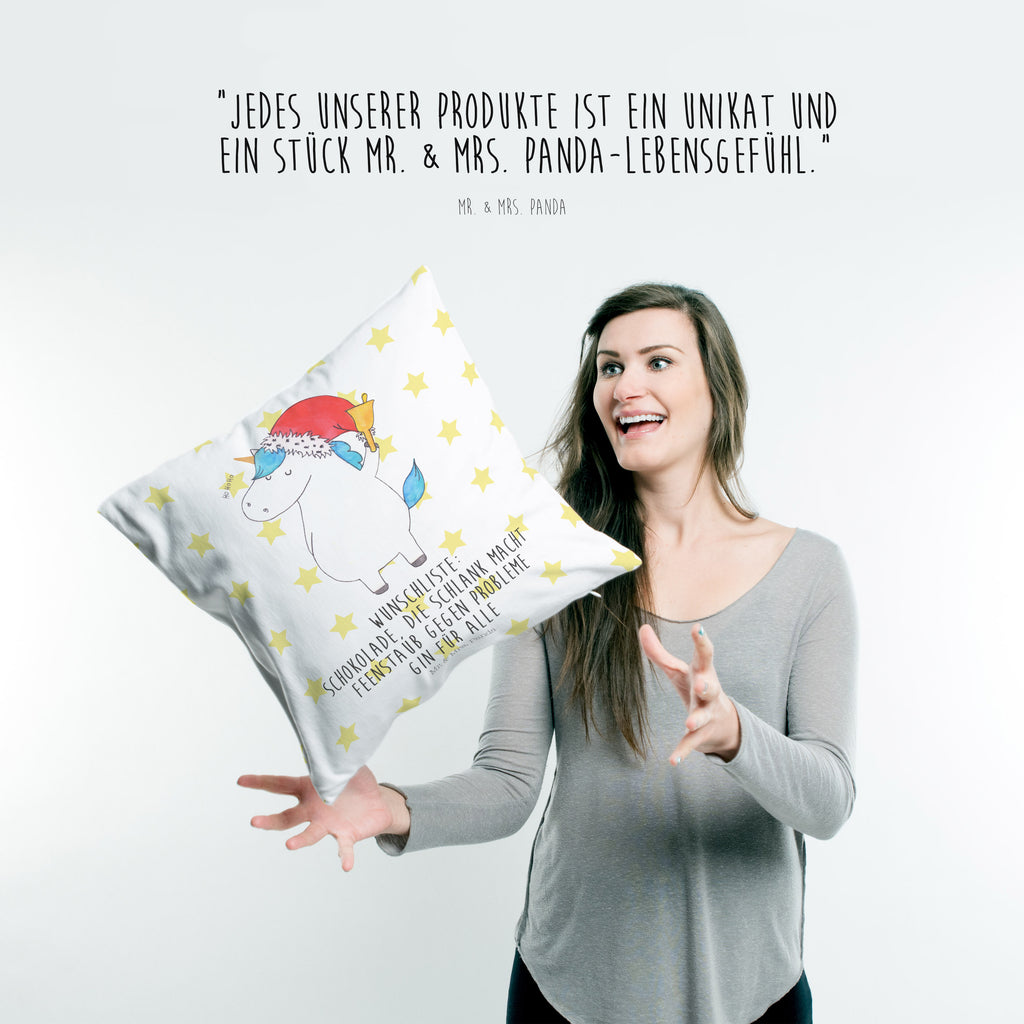 40x40 Kissen Einhorn Weihnachtsmann Kissenhülle, Kopfkissen, Sofakissen, Dekokissen, Motivkissen, Einhorn, Einhörner, Einhorn Deko, Pegasus, Unicorn, Gin, Schokolade, Schoki, Weihnachten, Weihnachtsmann, Nikolaus, Wunschzettel, Wunschliste, Feenstaub