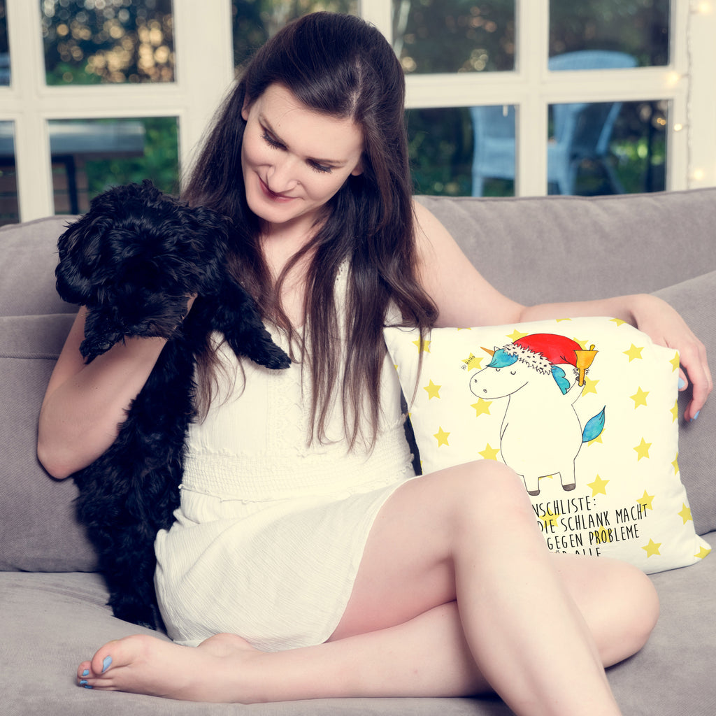40x40 Kissen Einhorn Weihnachtsmann Kissenhülle, Kopfkissen, Sofakissen, Dekokissen, Motivkissen, Einhorn, Einhörner, Einhorn Deko, Pegasus, Unicorn, Gin, Schokolade, Schoki, Weihnachten, Weihnachtsmann, Nikolaus, Wunschzettel, Wunschliste, Feenstaub