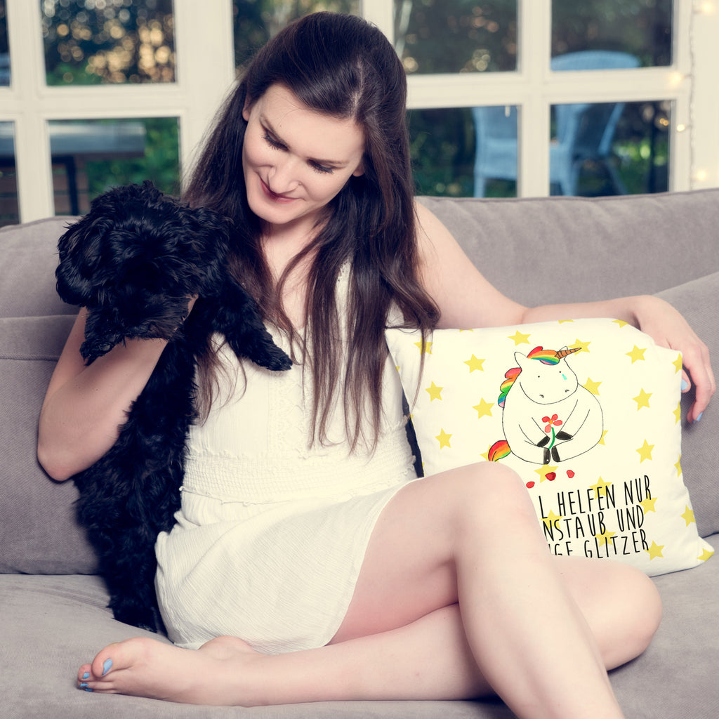 40x40 Kissen Einhorn Traurig Kissenhülle, Kopfkissen, Sofakissen, Dekokissen, Motivkissen, Einhorn, Einhörner, Einhorn Deko, Pegasus, Unicorn, Glitzer, Trösten. Freundschaft, Freunde, Liebe, Trauer, Grußkarte, Blume