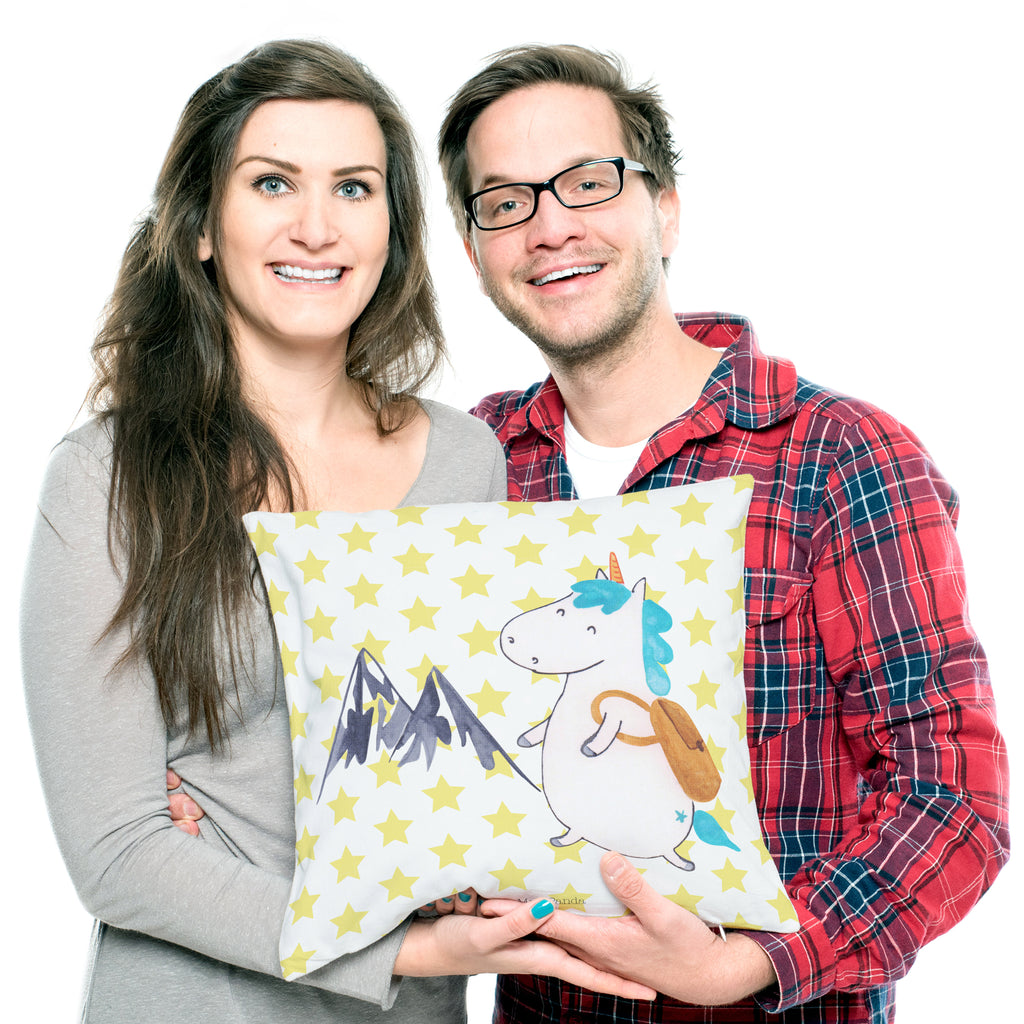 40x40 Kissen Einhorn Bergsteiger Kissenhülle, Kopfkissen, Sofakissen, Dekokissen, Motivkissen, Einhorn, Einhörner, Einhorn Deko, Pegasus, Unicorn, Bergsteiger, Abenteuer, Berge, Abenteurer, Weltenbummler, Weltreise, Reisen, Urlaub, Entdecker