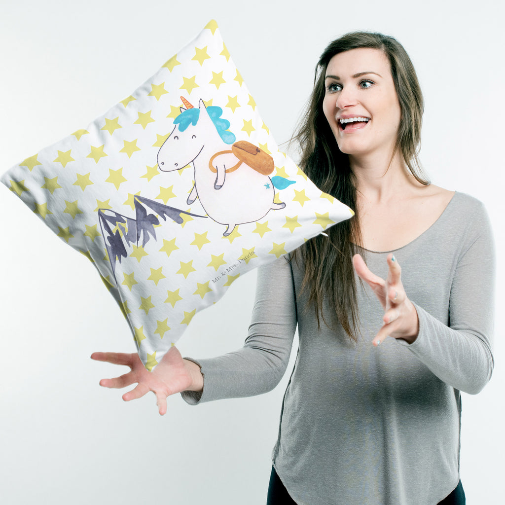 40x40 Kissen Einhorn Bergsteiger Kissenhülle, Kopfkissen, Sofakissen, Dekokissen, Motivkissen, Einhorn, Einhörner, Einhorn Deko, Pegasus, Unicorn, Bergsteiger, Abenteuer, Berge, Abenteurer, Weltenbummler, Weltreise, Reisen, Urlaub, Entdecker