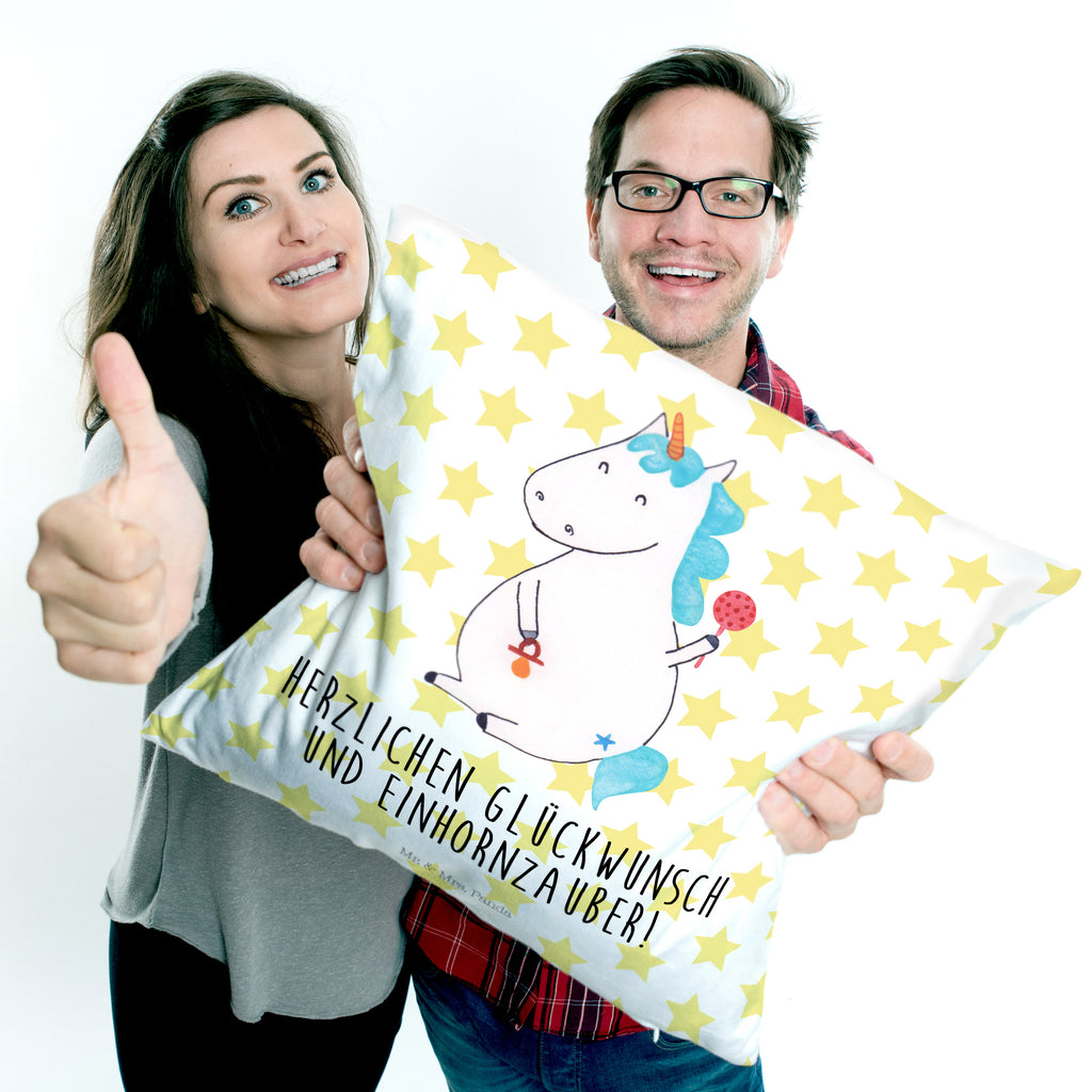 40x40 Kissen Einhorn Baby Kissenhülle, Kopfkissen, Sofakissen, Dekokissen, Motivkissen, Einhorn, Einhörner, Einhorn Deko, Pegasus, Unicorn, Mutter, Geburt, Geburtstag, erstes Kind, Baby, Babyglück, Nachwuchs, Eltern, Party, Kind, Schnuller