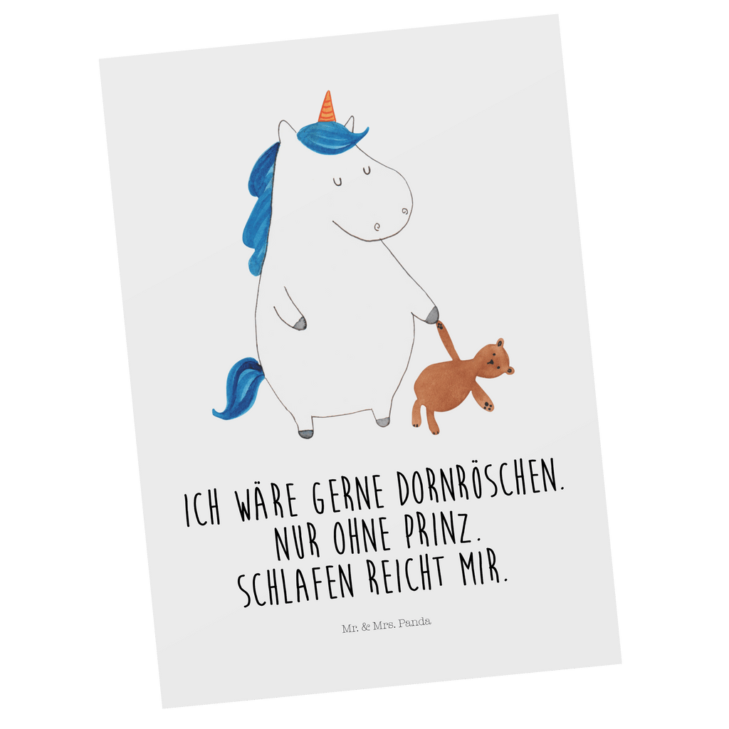 Postkarte Einhorn Teddy Geschenkkarte, Grußkarte, Karte, Einladung, Ansichtskarte, Geburtstagskarte, Einladungskarte, Einhorn, Einhörner, Einhorn Deko, Pegasus, Unicorn, schlafen, gute Nacht, Single, Bett, Träumen, Freundin, Singleleben