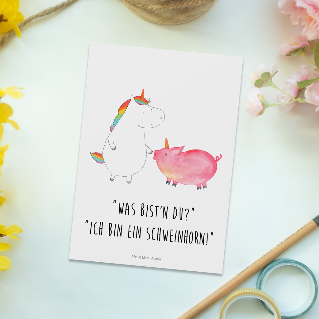 Postkarte Einhorn + Schweinhorn Geschenkkarte, Grußkarte, Karte, Einladung, Ansichtskarte, Geburtstagskarte, Einladungskarte, Einhorn, Einhörner, Einhorn Deko, Pegasus, Unicorn, Freundschaft, Schweinhorn, Schwein, Freundin, Schweinchen