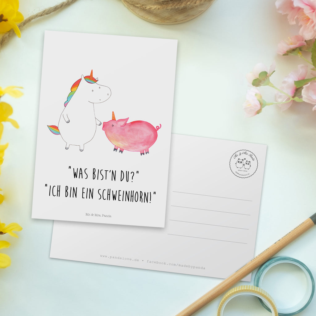 Postkarte Einhorn + Schweinhorn Geschenkkarte, Grußkarte, Karte, Einladung, Ansichtskarte, Geburtstagskarte, Einladungskarte, Einhorn, Einhörner, Einhorn Deko, Pegasus, Unicorn, Freundschaft, Schweinhorn, Schwein, Freundin, Schweinchen