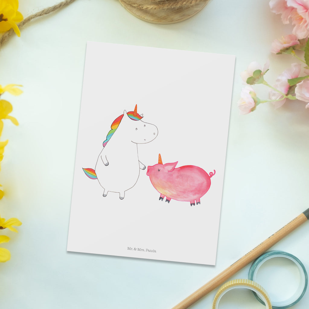 Postkarte Einhorn + Schweinhorn Geschenkkarte, Grußkarte, Karte, Einladung, Ansichtskarte, Geburtstagskarte, Einladungskarte, Einhorn, Einhörner, Einhorn Deko, Pegasus, Unicorn, Freundschaft, Schweinhorn, Schwein, Freundin, Schweinchen