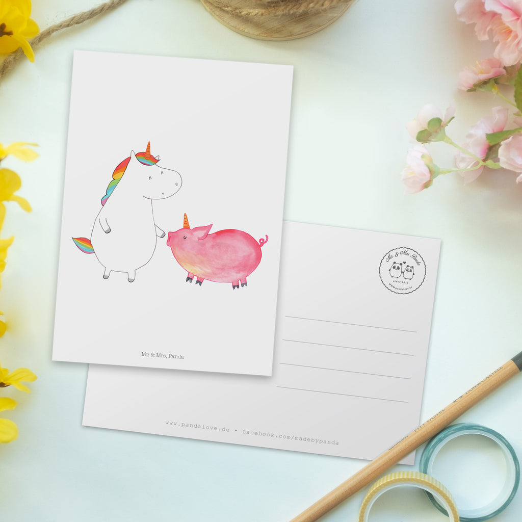 Postkarte Einhorn + Schweinhorn Geschenkkarte, Grußkarte, Karte, Einladung, Ansichtskarte, Geburtstagskarte, Einladungskarte, Einhorn, Einhörner, Einhorn Deko, Pegasus, Unicorn, Freundschaft, Schweinhorn, Schwein, Freundin, Schweinchen