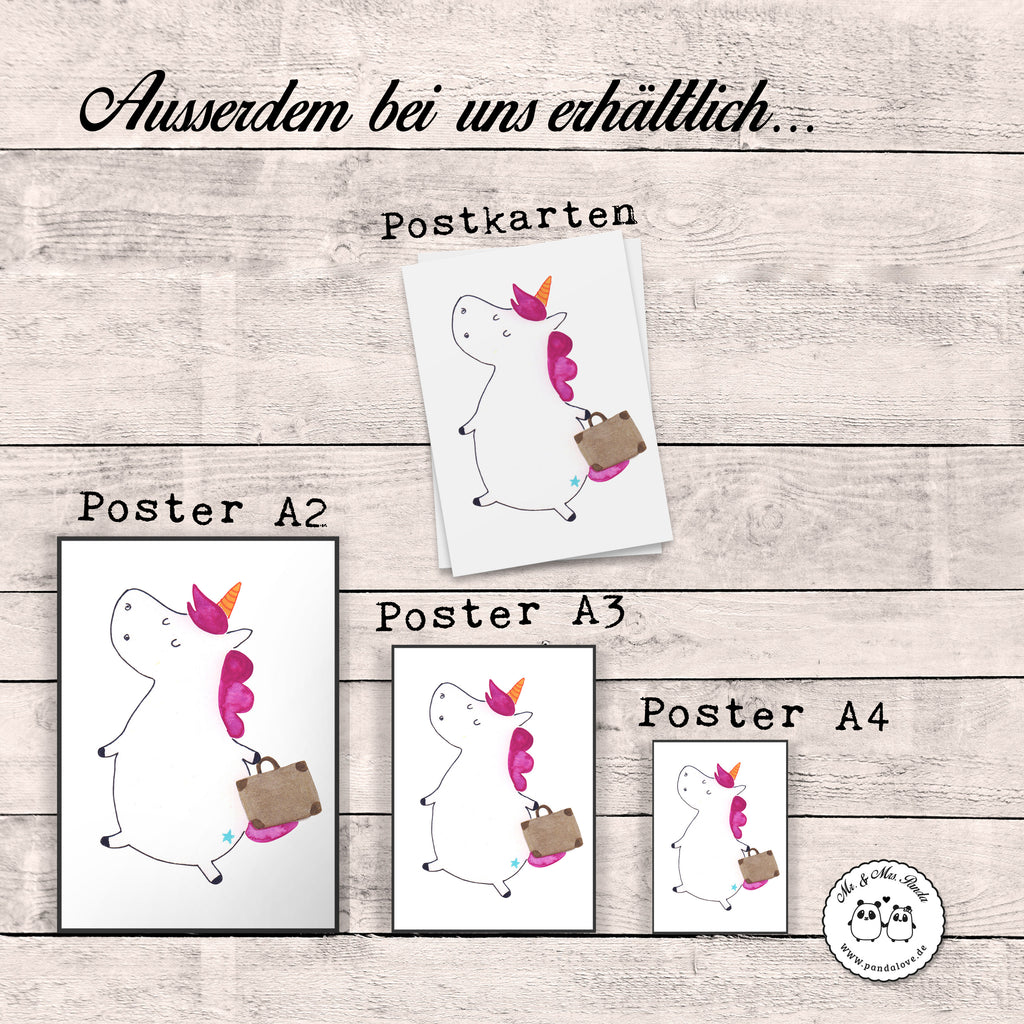 Poster Einhorn Koffer Poster, Wandposter, Bild, Wanddeko, Küchenposter, Kinderposter, Wanddeko Bild, Raumdekoration, Wanddekoration, Handgemaltes Poster, Mr. & Mrs. Panda Poster, Designposter, Kunstdruck, Posterdruck, Einhorn, Einhörner, Einhorn Deko, Pegasus, Unicorn, unicorn, Koffer, Verreisen, Reise, Gepäck, Abenteuer, Erwachsen, Kind, albern, Spaß, lustig, witzig