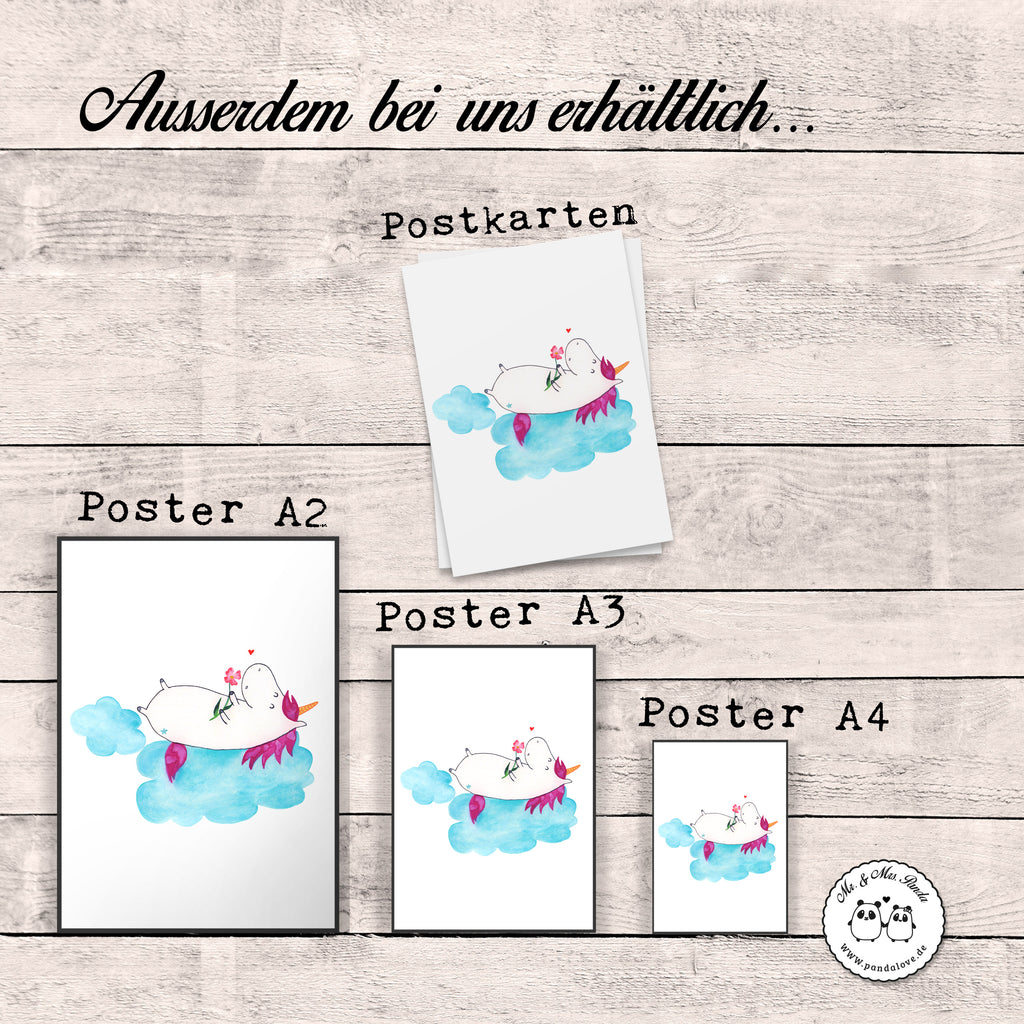 Poster Einhorn verliebt auf Wolke Poster, Wandposter, Bild, Wanddeko, Küchenposter, Kinderposter, Wanddeko Bild, Raumdekoration, Wanddekoration, Handgemaltes Poster, Mr. & Mrs. Panda Poster, Designposter, Kunstdruck, Posterdruck, Einhorn, Einhörner, Einhorn Deko, Pegasus, Unicorn, verliebt, Liebe, Liebesbeweis, Freundin, Wolke