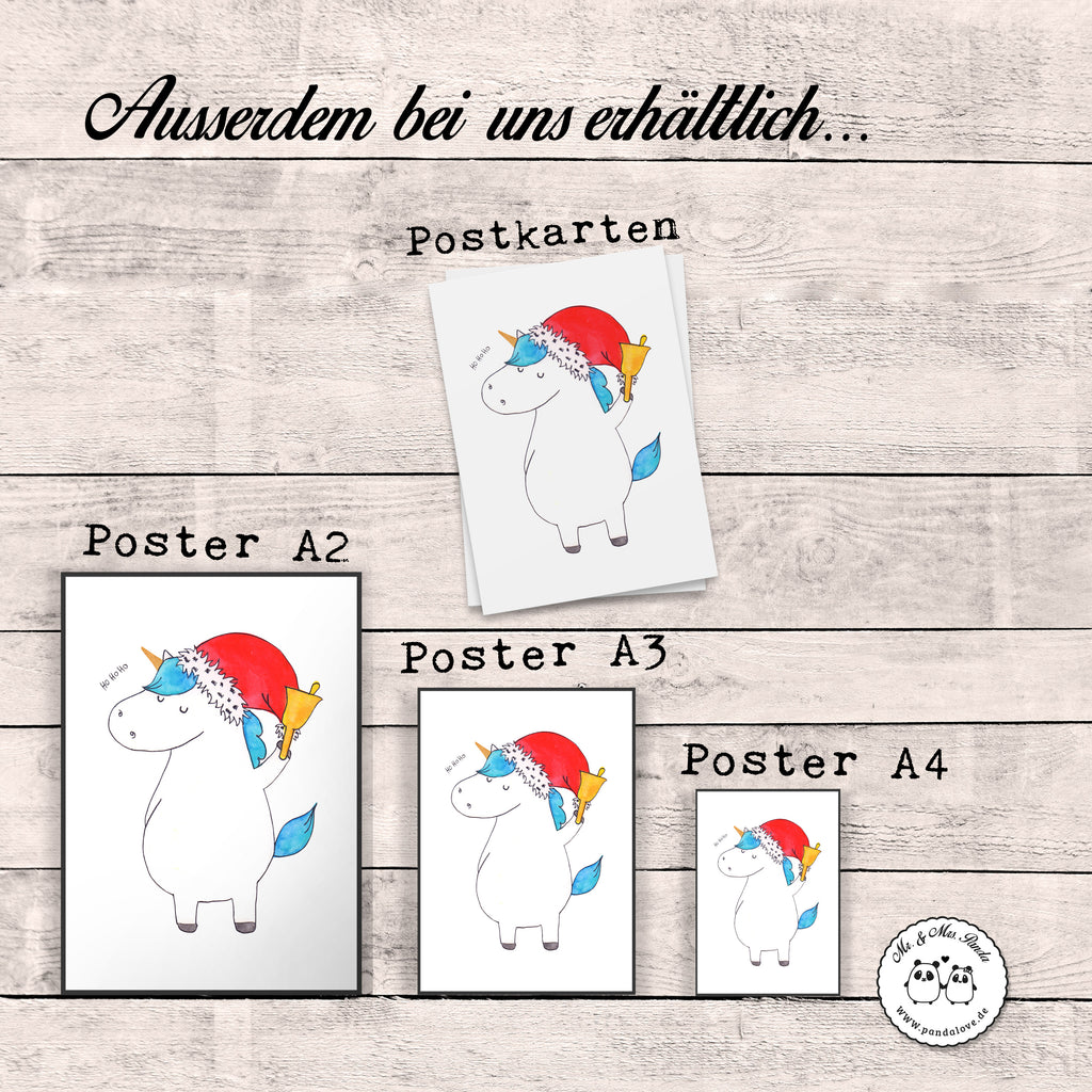 Poster Einhorn Weihnachtsmann Poster, Wandposter, Bild, Wanddeko, Küchenposter, Kinderposter, Wanddeko Bild, Raumdekoration, Wanddekoration, Handgemaltes Poster, Mr. & Mrs. Panda Poster, Designposter, Kunstdruck, Posterdruck, Einhorn, Einhörner, Einhorn Deko, Pegasus, Unicorn, Gin, Schokolade, Schoki, Weihnachten, Weihnachtsmann, Nikolaus, Wunschzettel, Wunschliste, Feenstaub